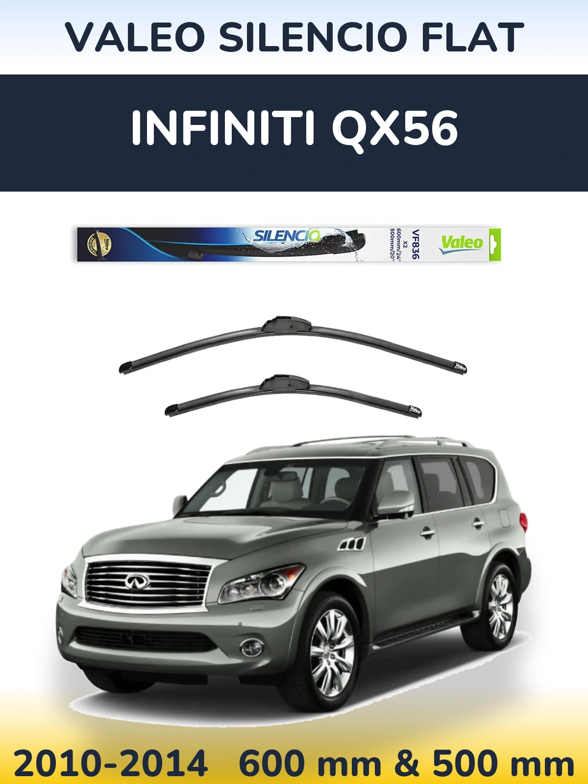 Komplet przednich wycieraczek Valeo Silencio Flat 600 & 500 mm do Infiniti QX56 2010-2014