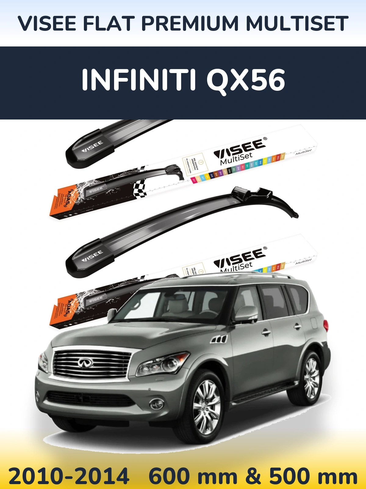 Komplet przednich wycieraczek VISEE FLAT PREMIUM MultiSet 600 & 500 mm do Infiniti QX56 2010-2014
