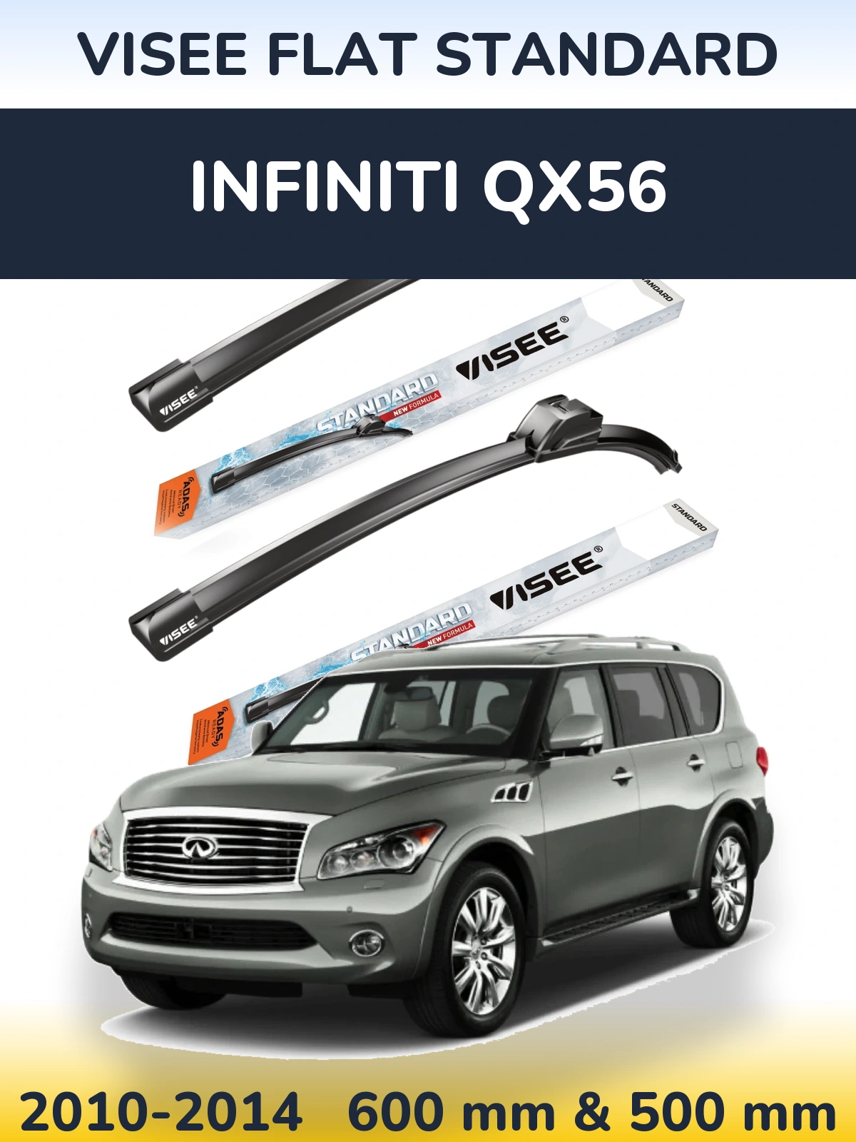 Komplet przednich wycieraczek VISEE FLAT STANDARD 600 & 500 mm do Infiniti QX56 2010-2014