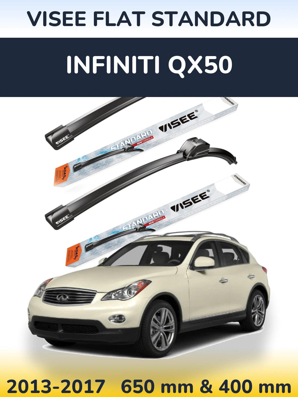 Комплект передних дворников VISEE FLAT STANDARD 650 & 400 мм для Infiniti QX50 2013-2017