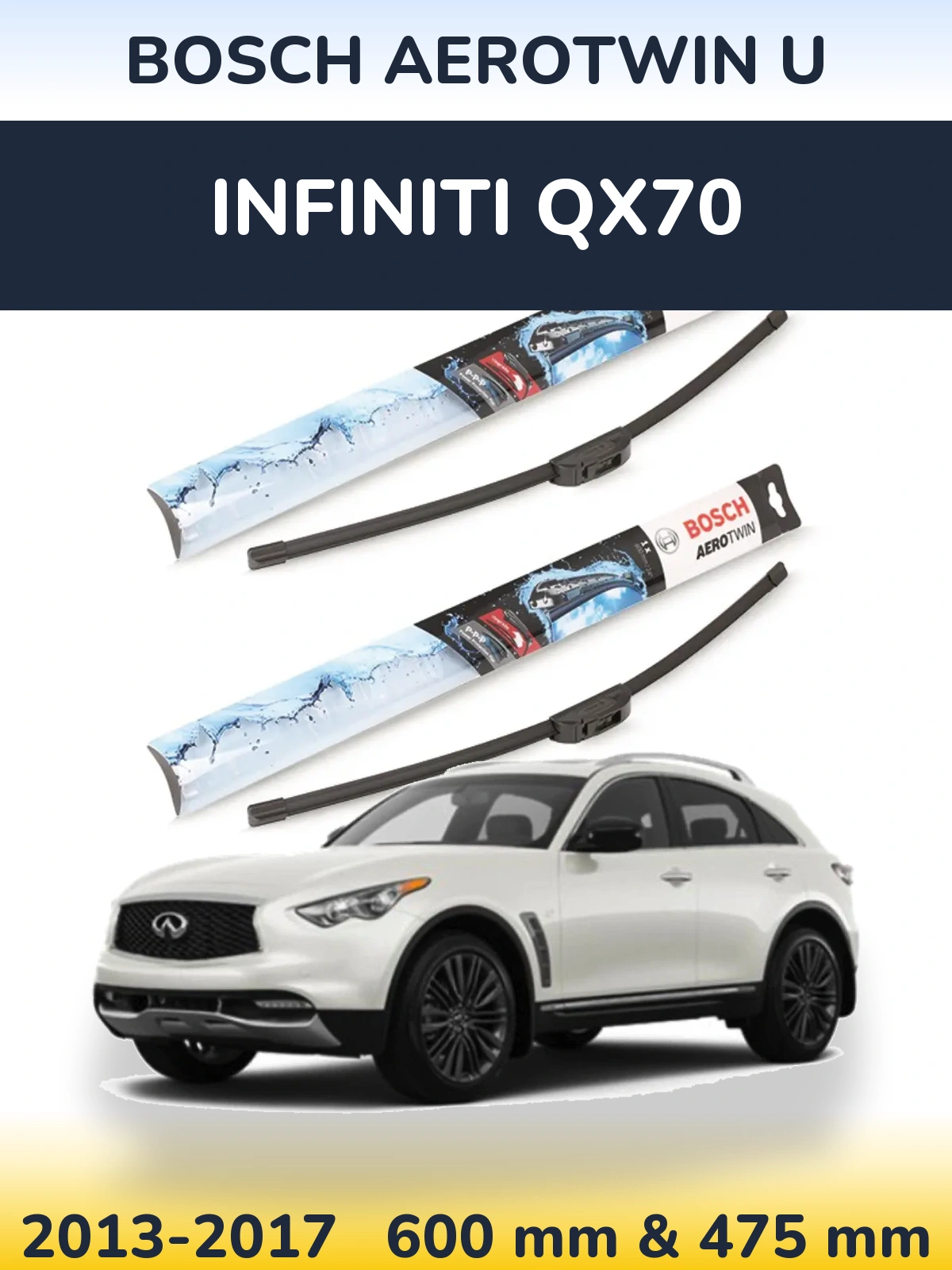 Komplet przednich wycieraczek BOSCH AeroTwin U 600 & 475 mm do Infiniti QX70 2013-2017