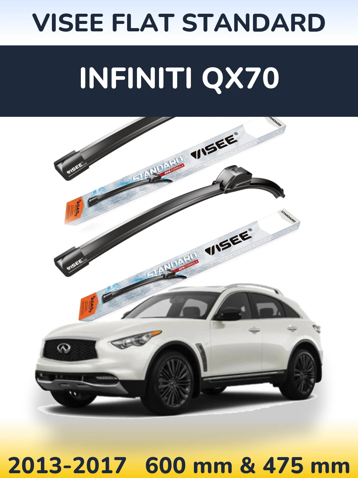 Komplet przednich wycieraczek VISEE FLAT STANDARD 600 & 475 mm do Infiniti QX70 2013-2017