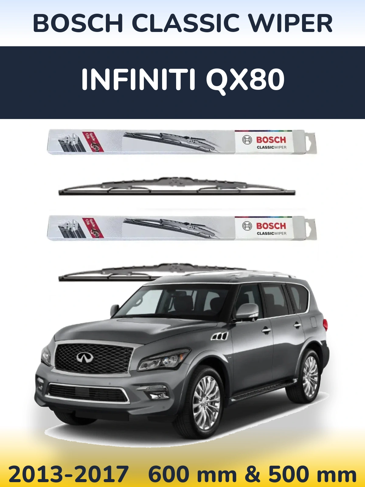 Комплект передних дворников BOSCH Classic Wiper 600 & 500 мм для Infiniti QX80 2013-2017