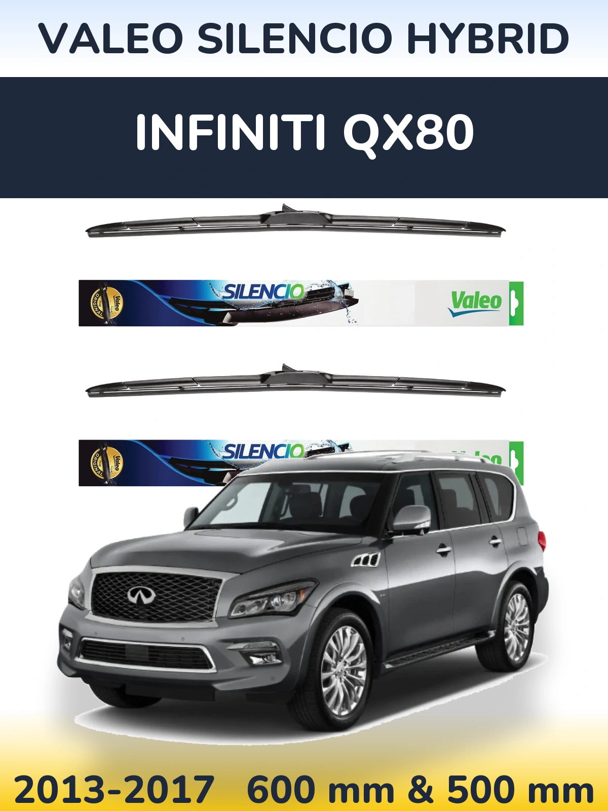 Комплект передних дворников Valeo Silencio Hybrid 600 & 500 мм для Infiniti QX80 2013-2017