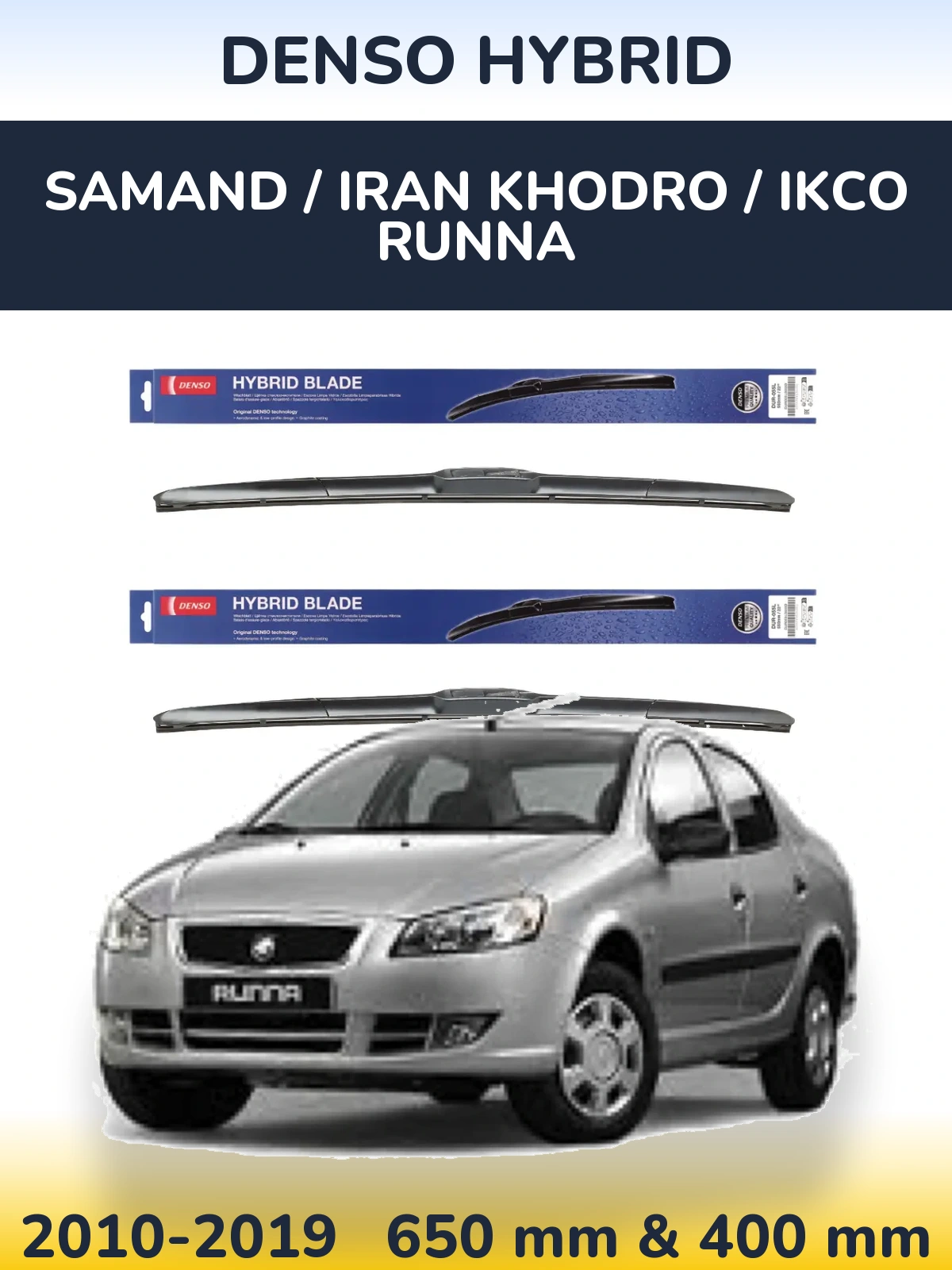 Komplet przednich wycieraczek Denso Hybrid 650 & 400 mm do Samand / Iran Khodro / IKCO Runna 2010-2019