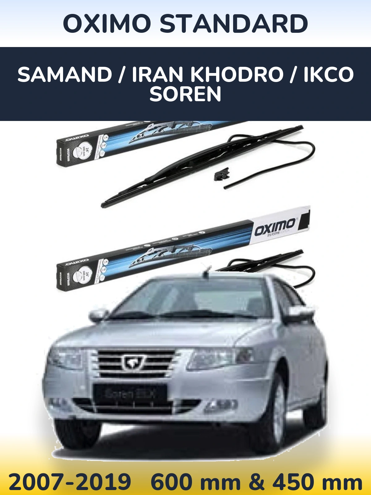 Komplet przednich wycieraczek Oximo Standard 600 & 450 mm do Samand / Iran Khodro / IKCO Soren 2007-2019