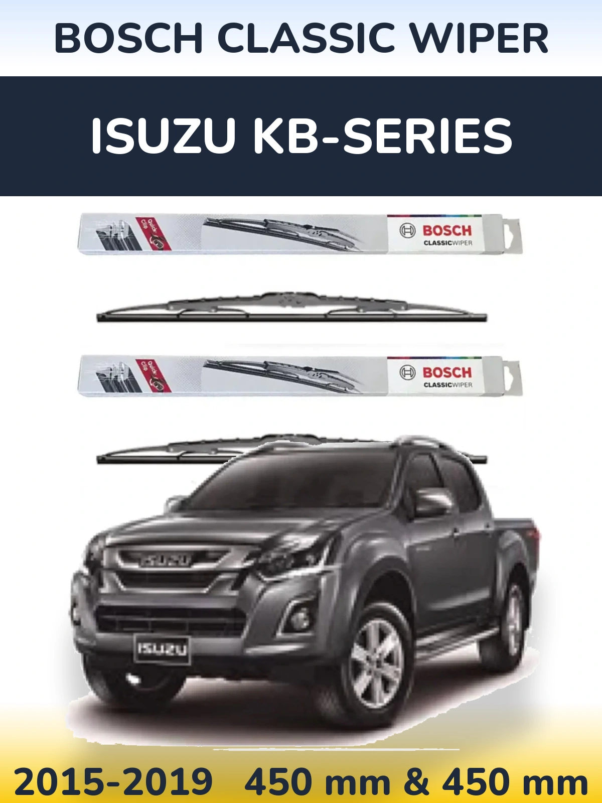 Komplet przednich wycieraczek BOSCH Classic Wiper 450 & 450 mm do Isuzu KB-Series 2015-2019