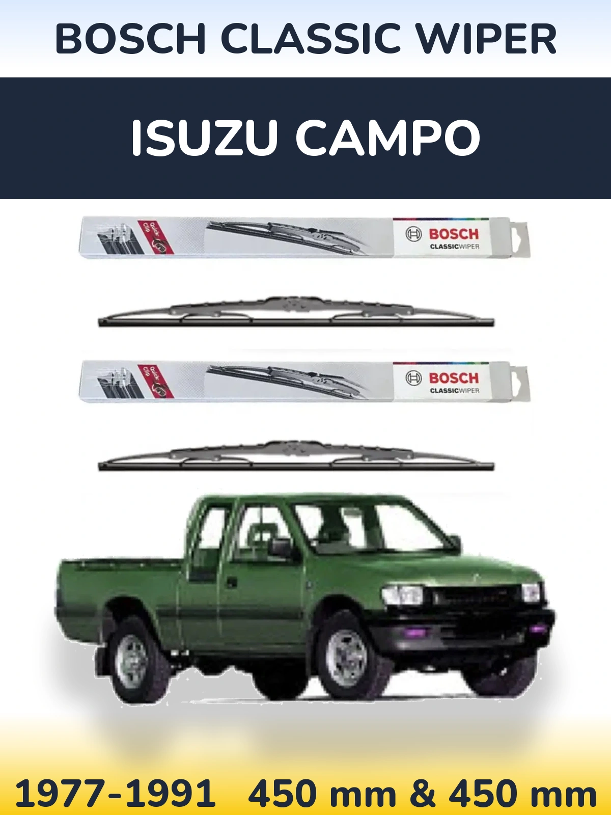 Komplet przednich wycieraczek BOSCH Classic Wiper 450 & 450 mm do Isuzu Campo 1977-1991