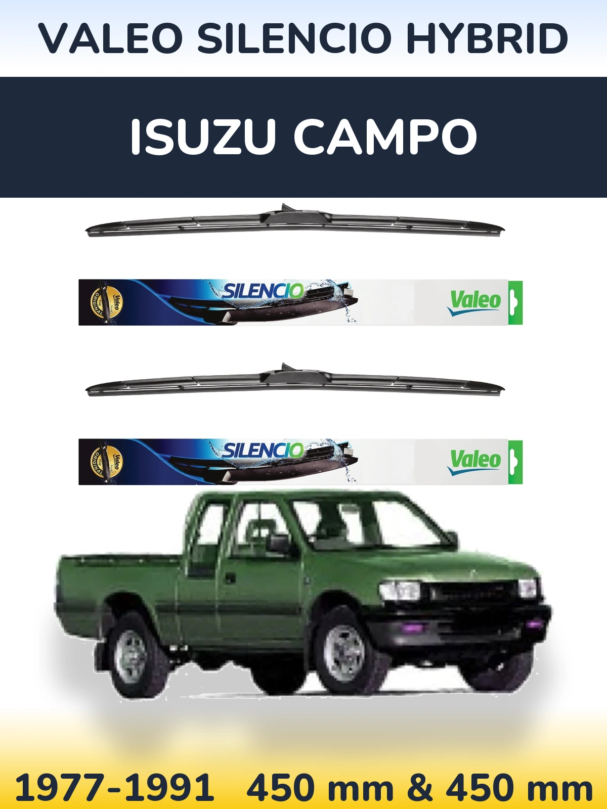Комплект передних дворников Valeo Silencio Hybrid 450 & 450 мм для Isuzu Campo 1977-1991