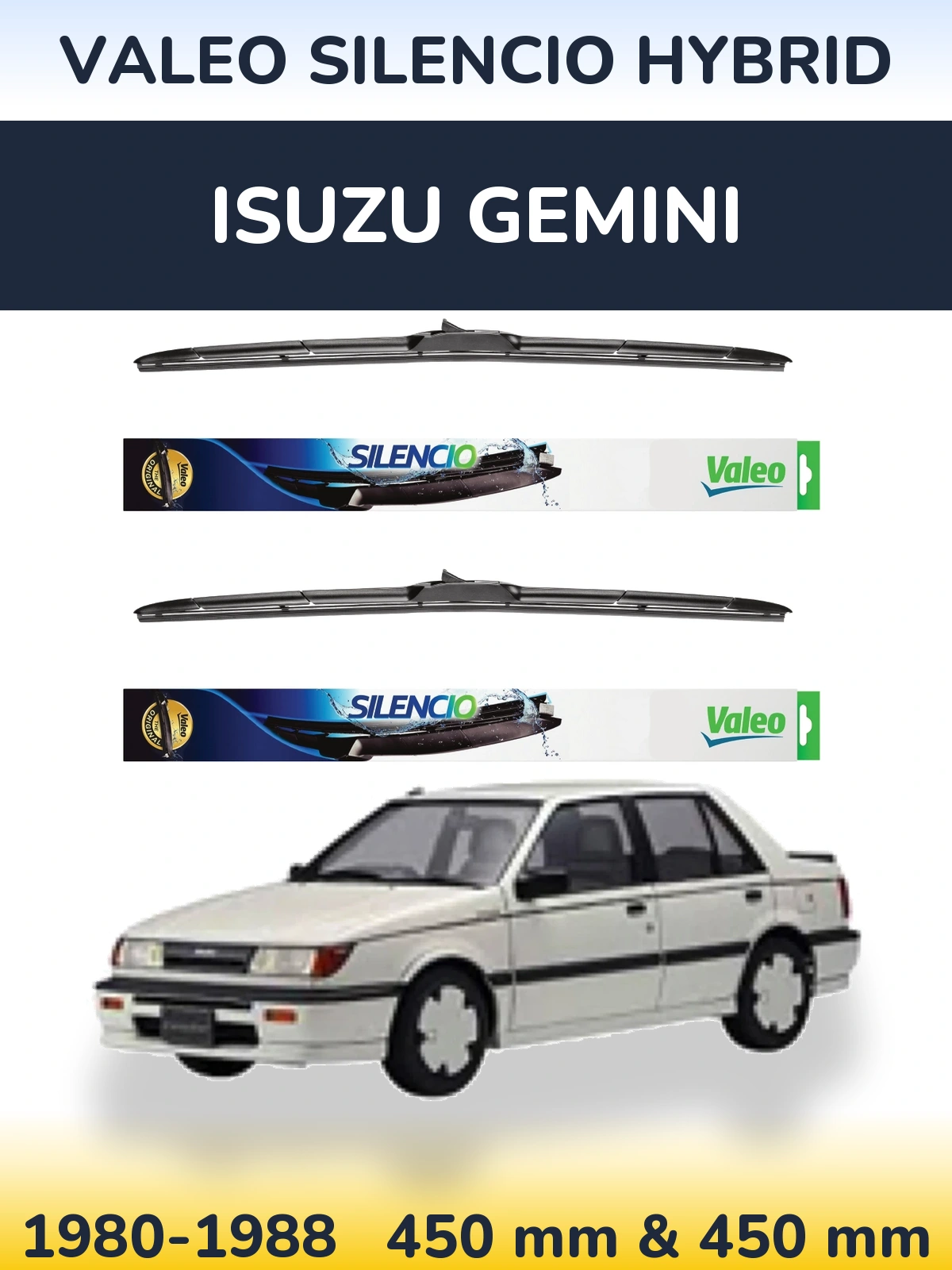 Komplet przednich wycieraczek Valeo Silencio Hybrid 450 & 450 mm do Isuzu Gemini 1980-1988