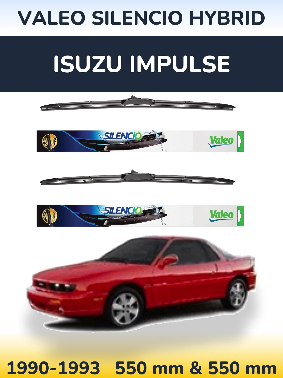 Komplet przednich wycieraczek Valeo Silencio Hybrid 550 & 550 mm do Isuzu Impulse 1990-1993