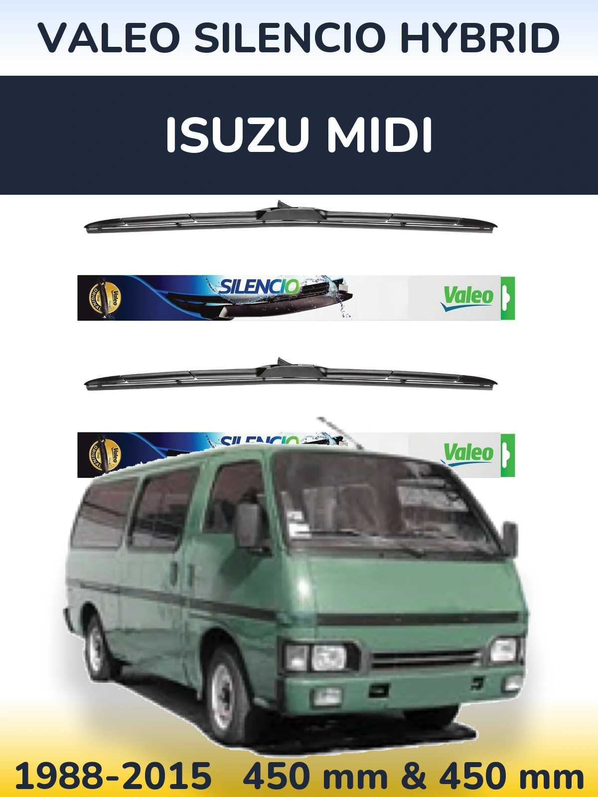 Комплект передних дворников Valeo Silencio Hybrid 450 & 450 мм для Isuzu Midi 1988-2015