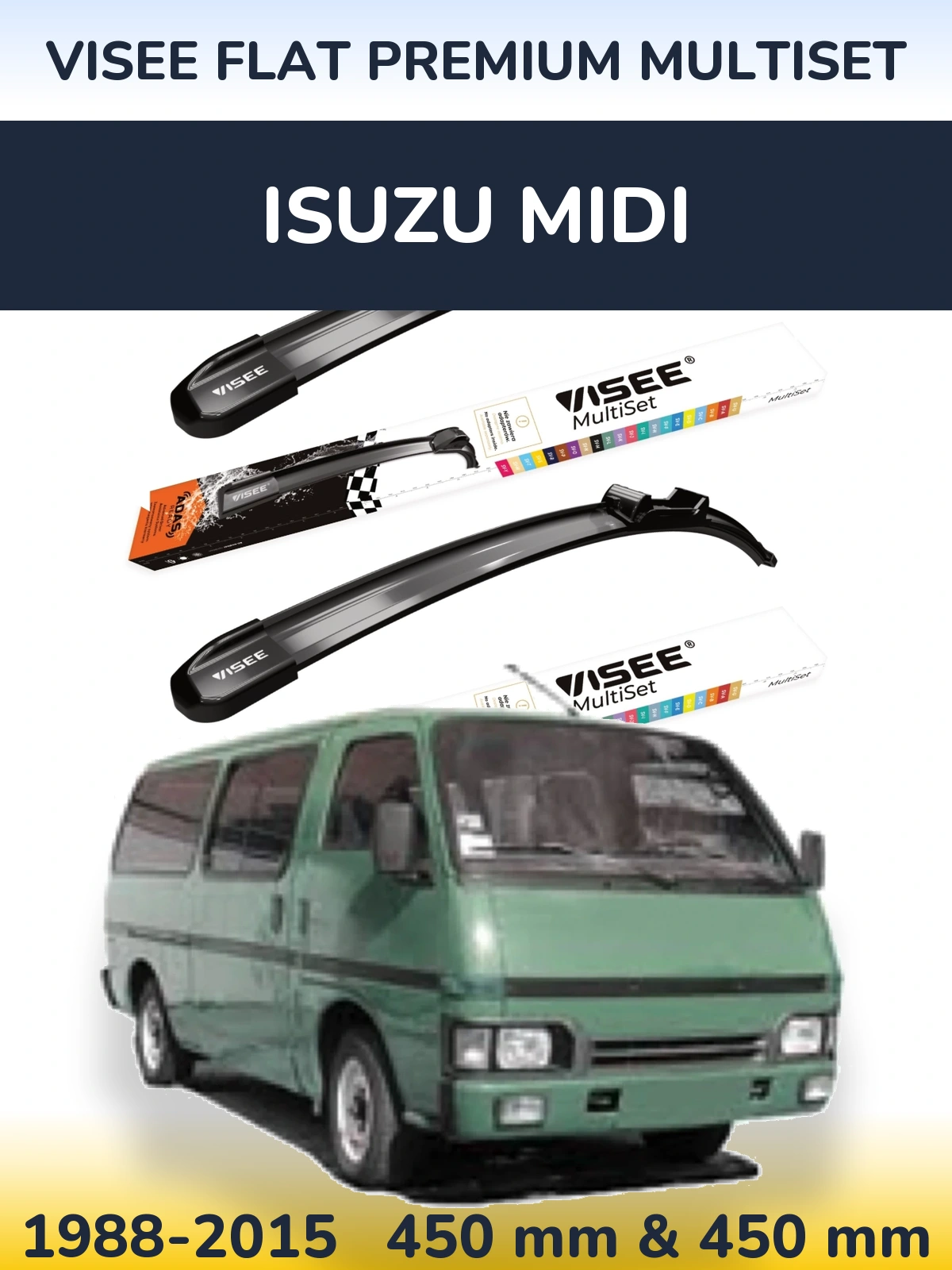 Комплект передних дворников VISEE FLAT PREMIUM MultiSet 450 & 450 мм для Isuzu Midi 1988-2015