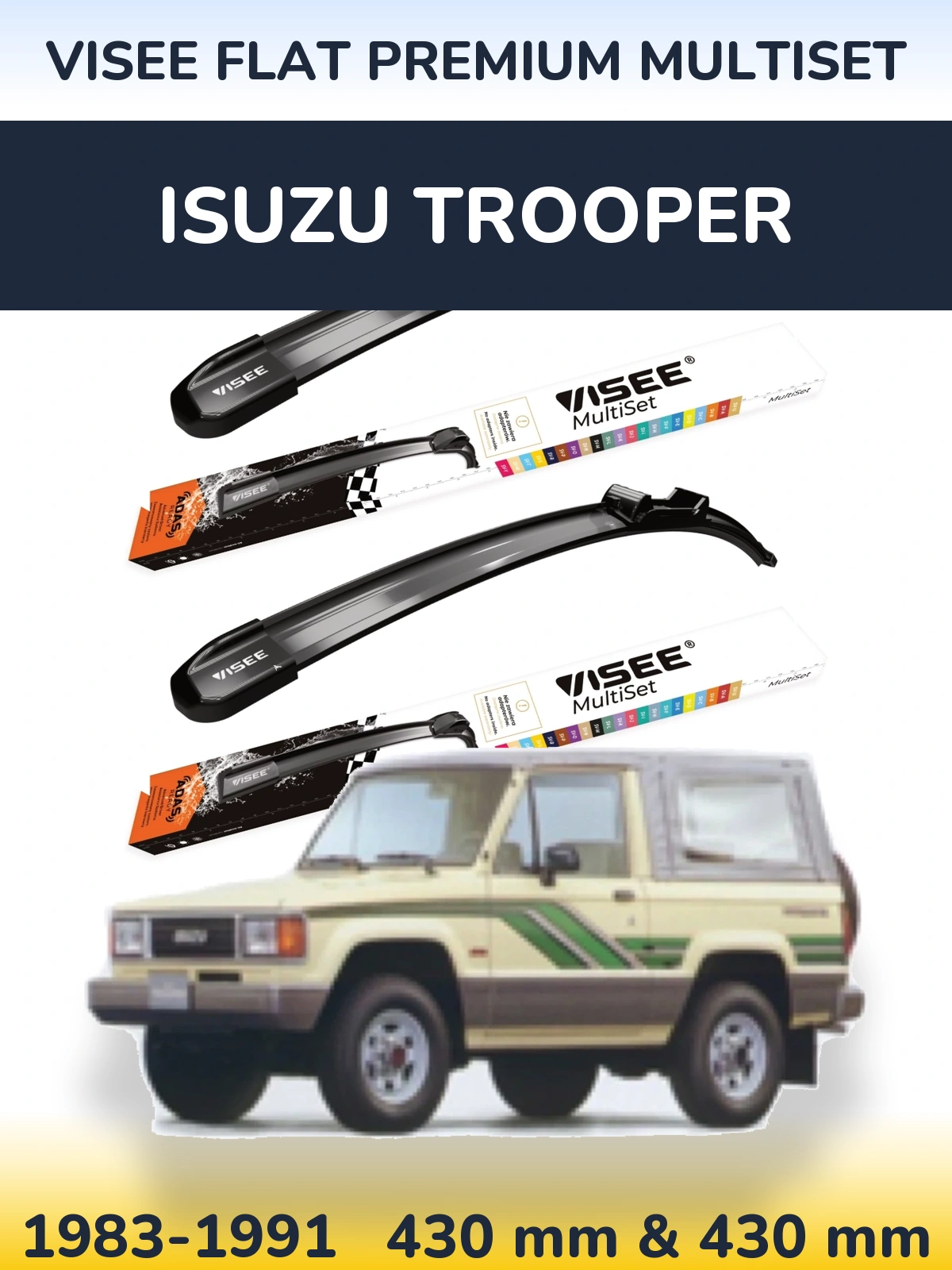 Комплект передних дворников VISEE FLAT PREMIUM MultiSet 430 & 430 мм для Isuzu Trooper 1983-1991