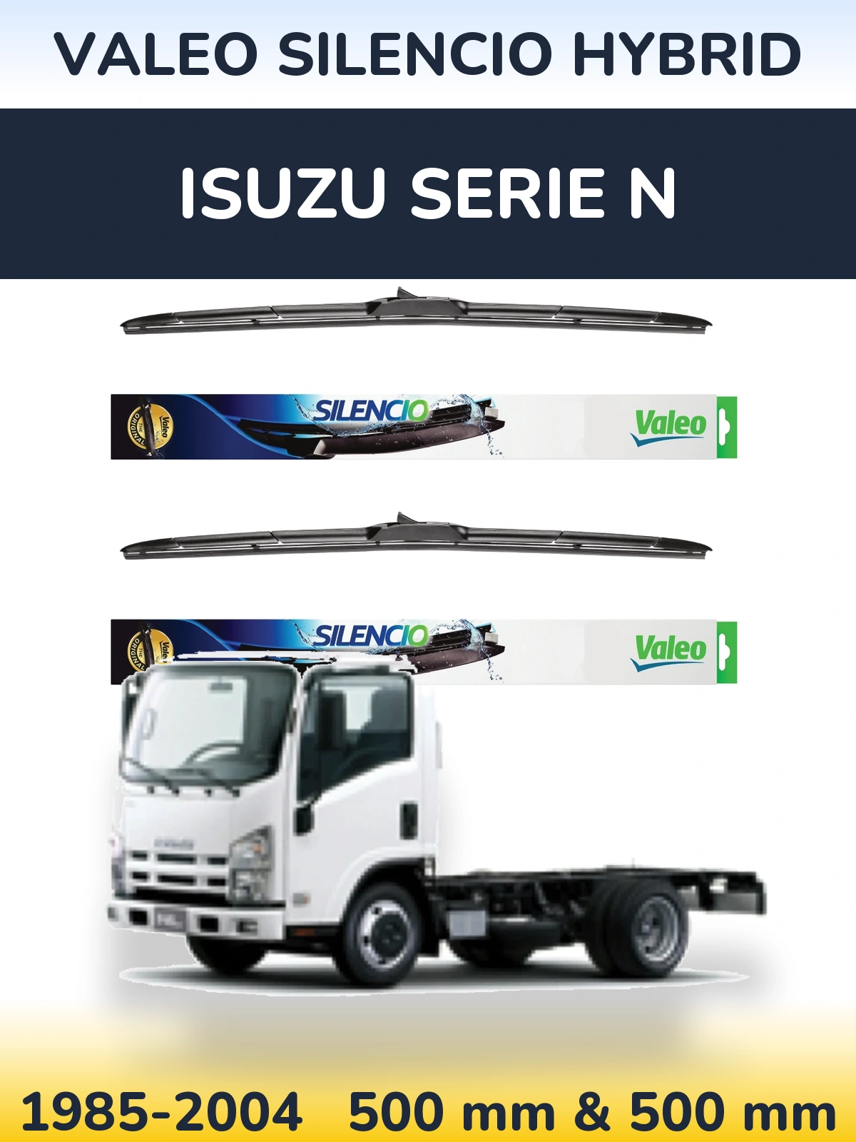 Komplet przednich wycieraczek Valeo Silencio Hybrid 500 & 500 mm do Isuzu Serie N 1985-2004