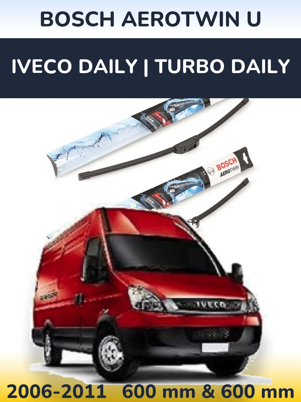 Komplet przednich wycieraczek BOSCH AeroTwin U 600 & 600 mm do Iveco Daily | Turbo Daily 2006-2011