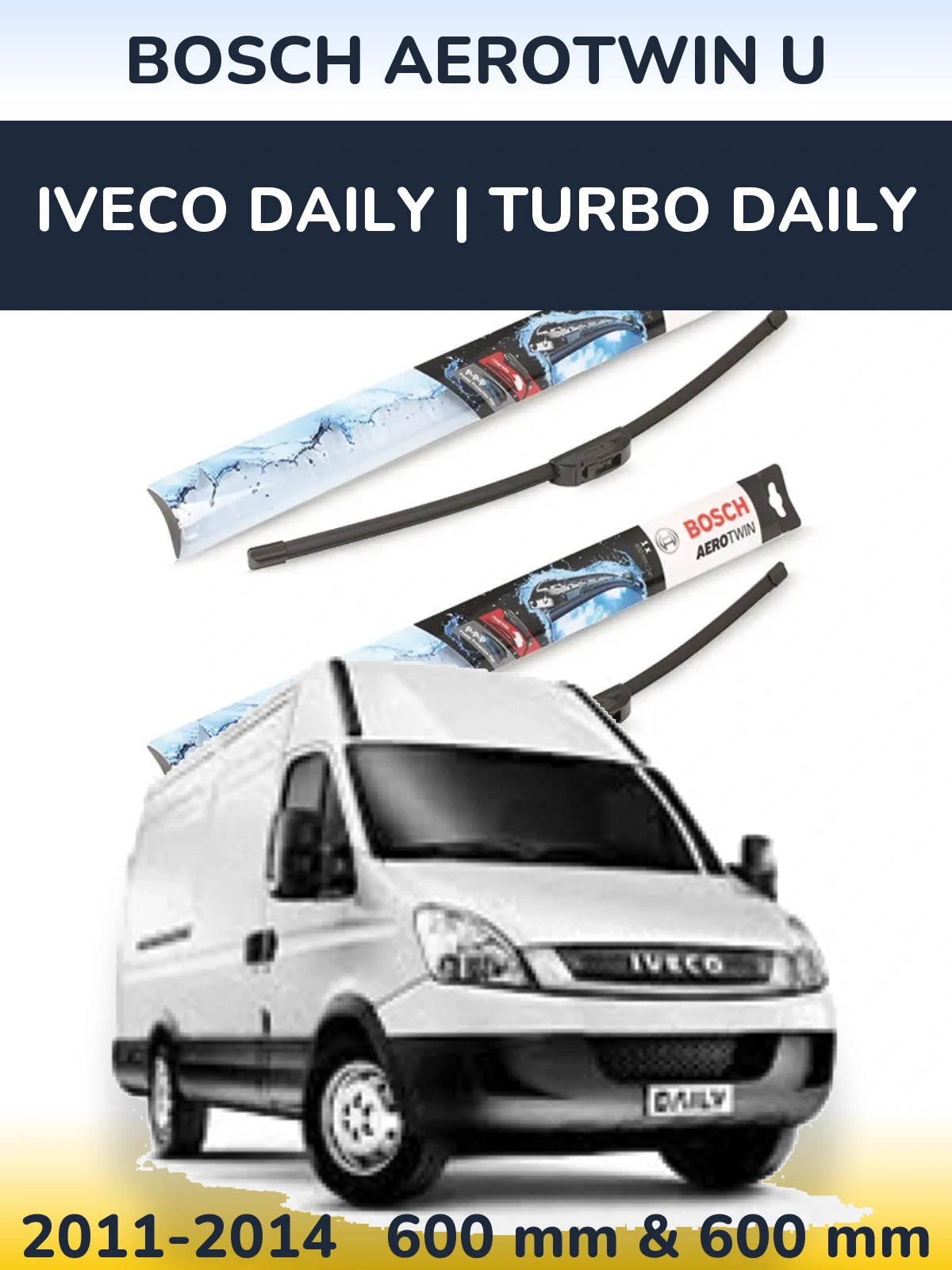 Komplet przednich wycieraczek BOSCH AeroTwin U 600 & 600 mm do Iveco Daily | Turbo Daily 2011-2014