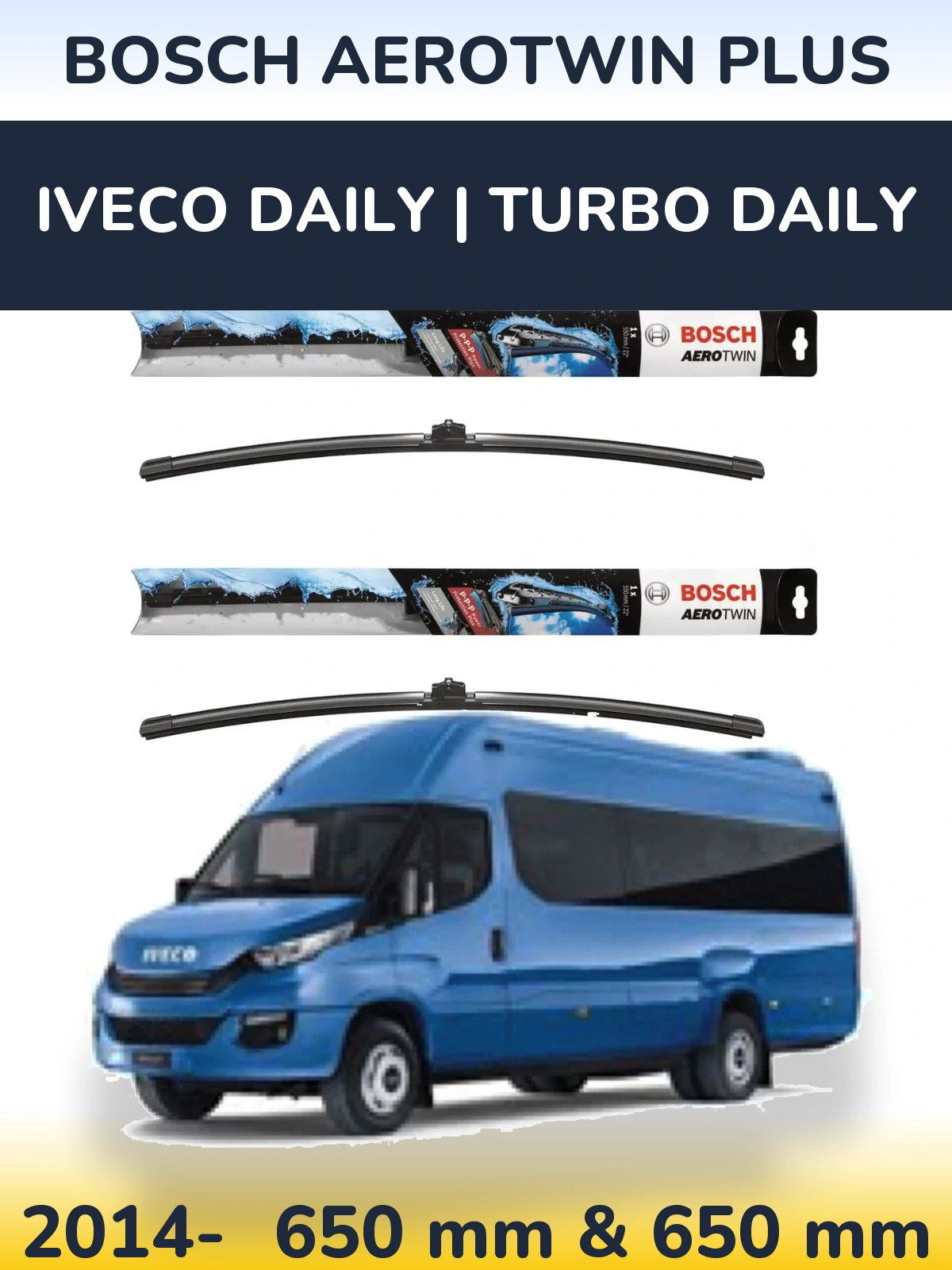Комплект передних дворников BOSCH AeroTwin Plus 650 & 650 мм для Iveco Daily | Turbo Daily 2014-2026