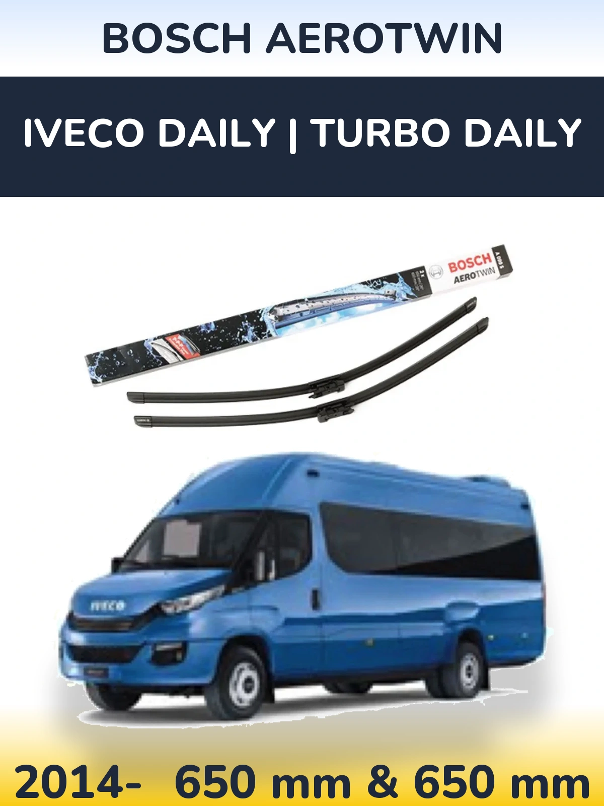 Komplet przednich wycieraczek BOSCH AeroTwin 650 & 600 mm do Iveco Daily | Turbo Daily 2014-2026