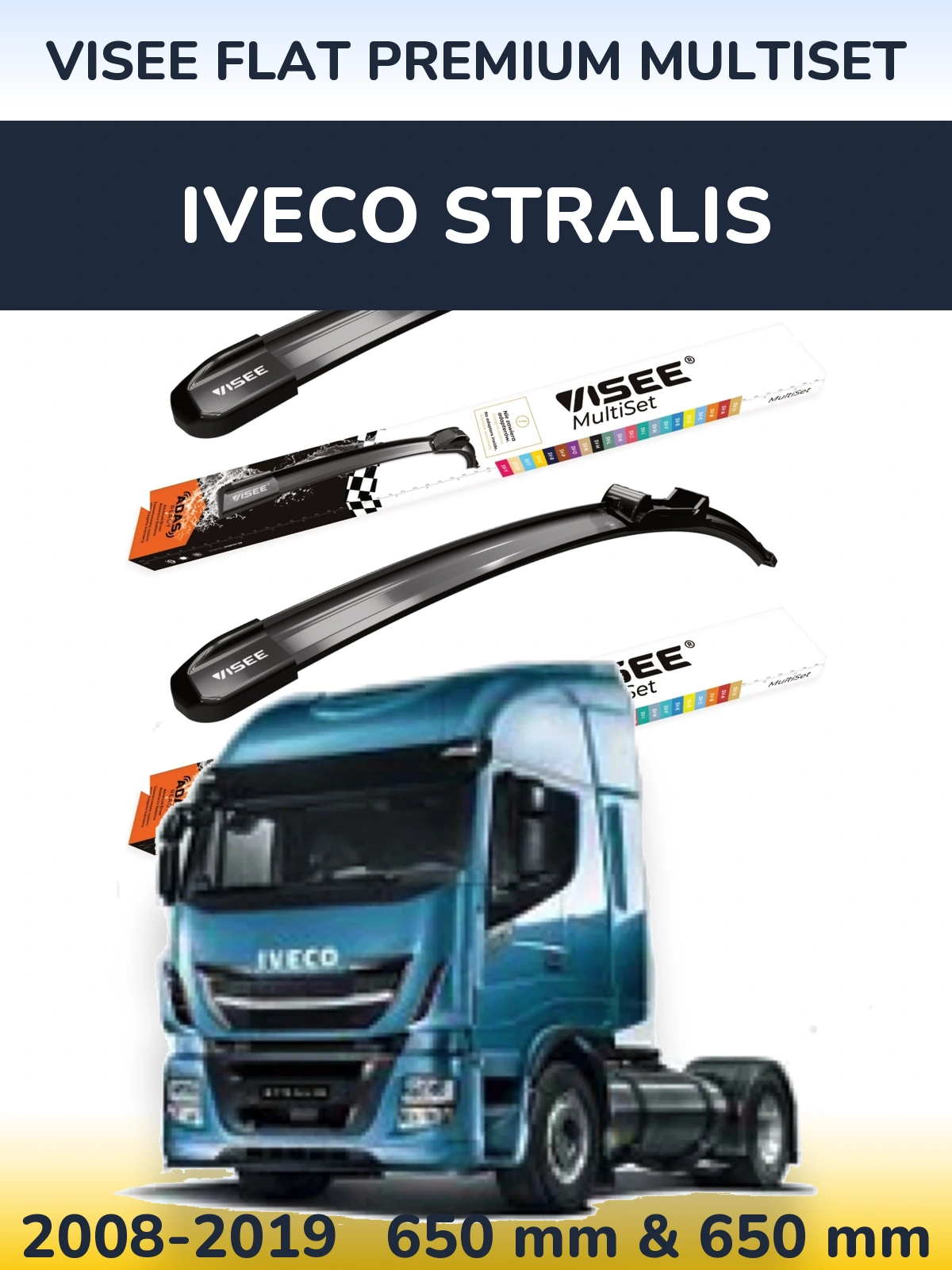 Комплект передних дворников VISEE FLAT PREMIUM MultiSet 650 & 650 мм для Iveco Stralis 2008-2019