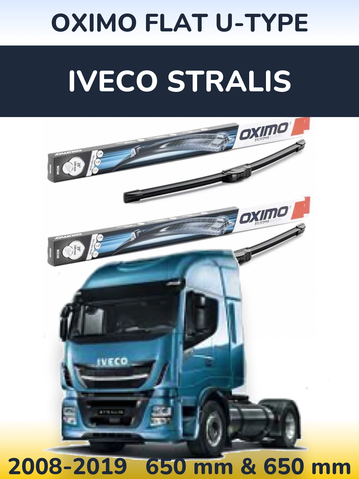 Комплект передних дворников Oximo Flat U-type 650 & 650 мм для Iveco Stralis 2008-2019