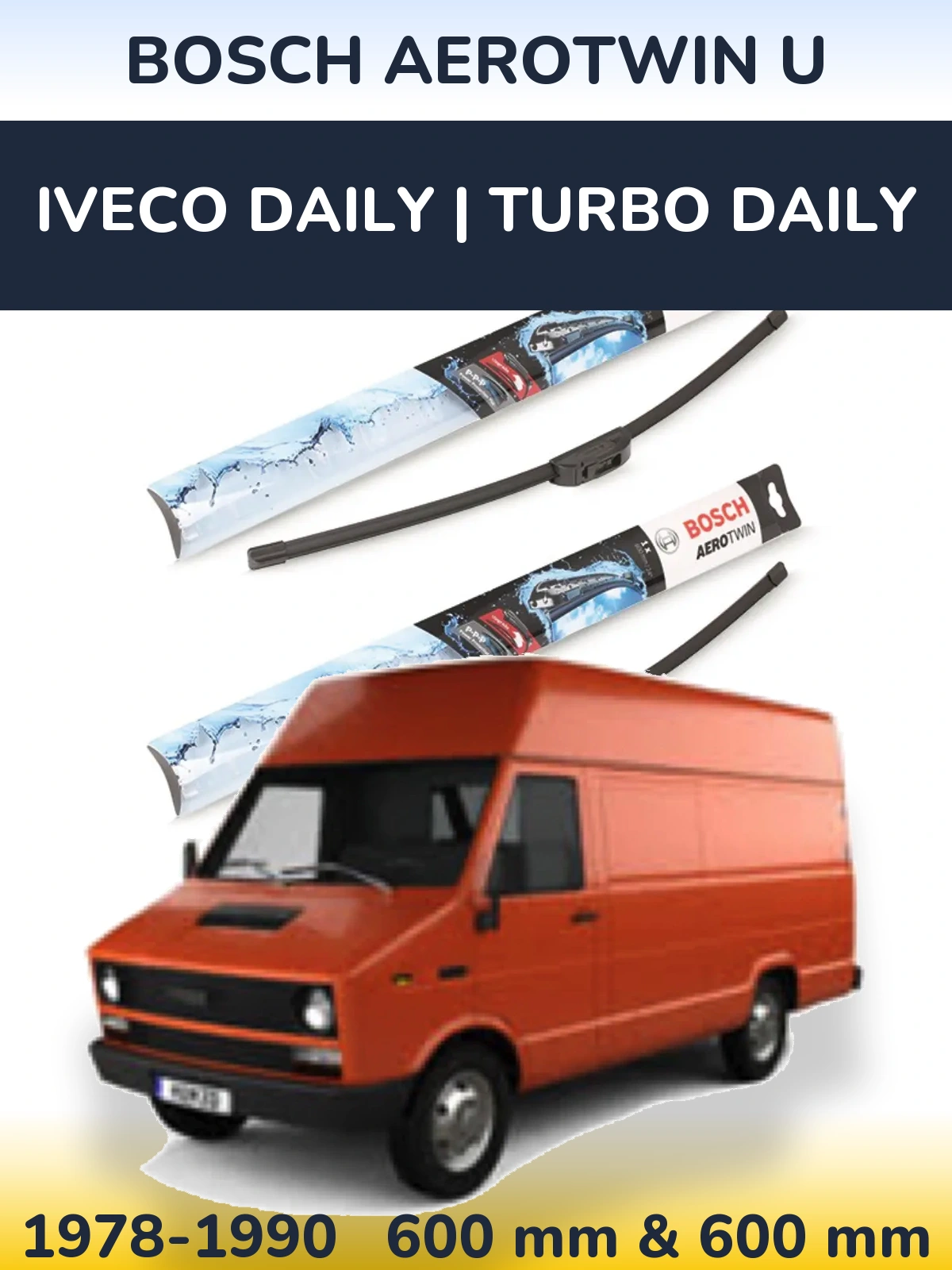 Комплект передних дворников BOSCH AeroTwin U 600 & 600 мм для Iveco Daily | Turbo Daily 1978-1990