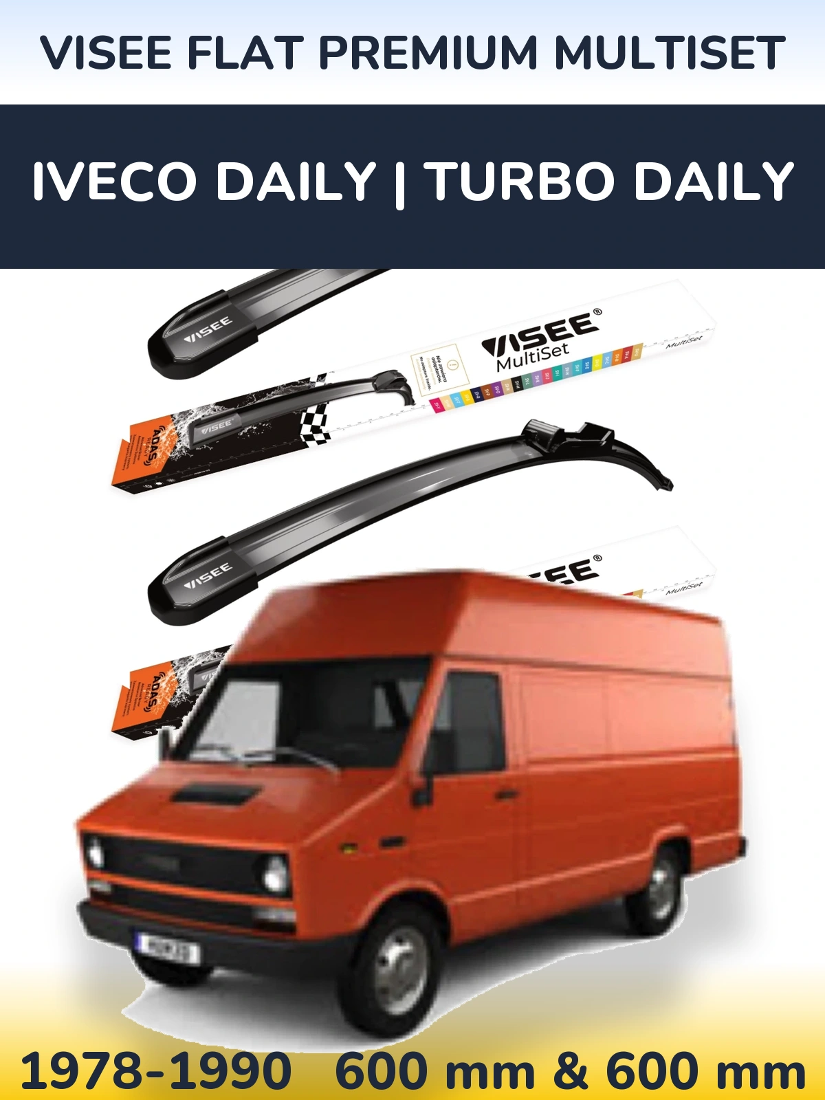 Комплект передних дворников VISEE FLAT PREMIUM MultiSet 600 & 600 мм для Iveco Daily | Turbo Daily 1978-1990