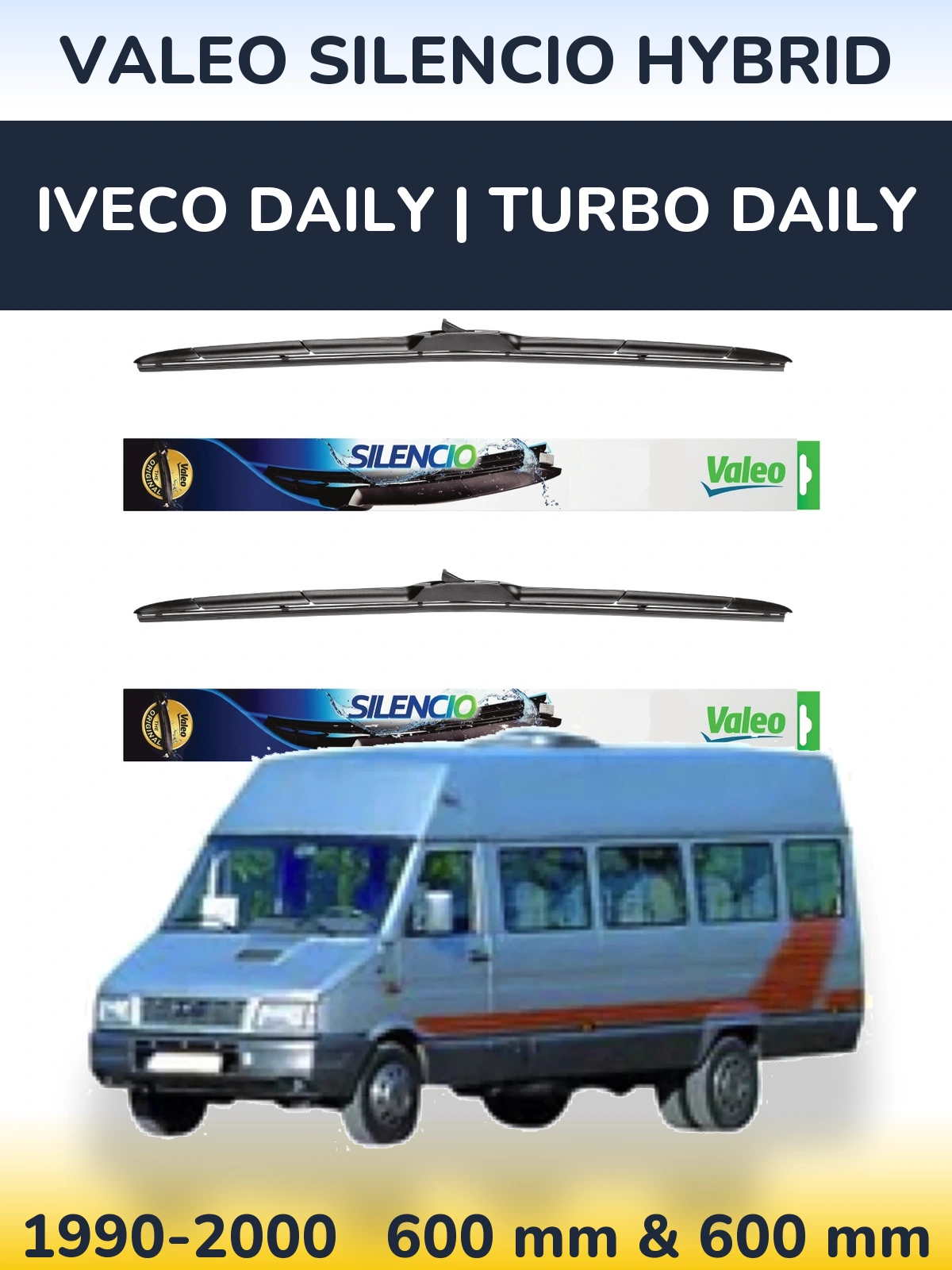 Komplet przednich wycieraczek Valeo Silencio Hybrid 600 & 600 mm do Iveco Daily | Turbo Daily 1990-2000