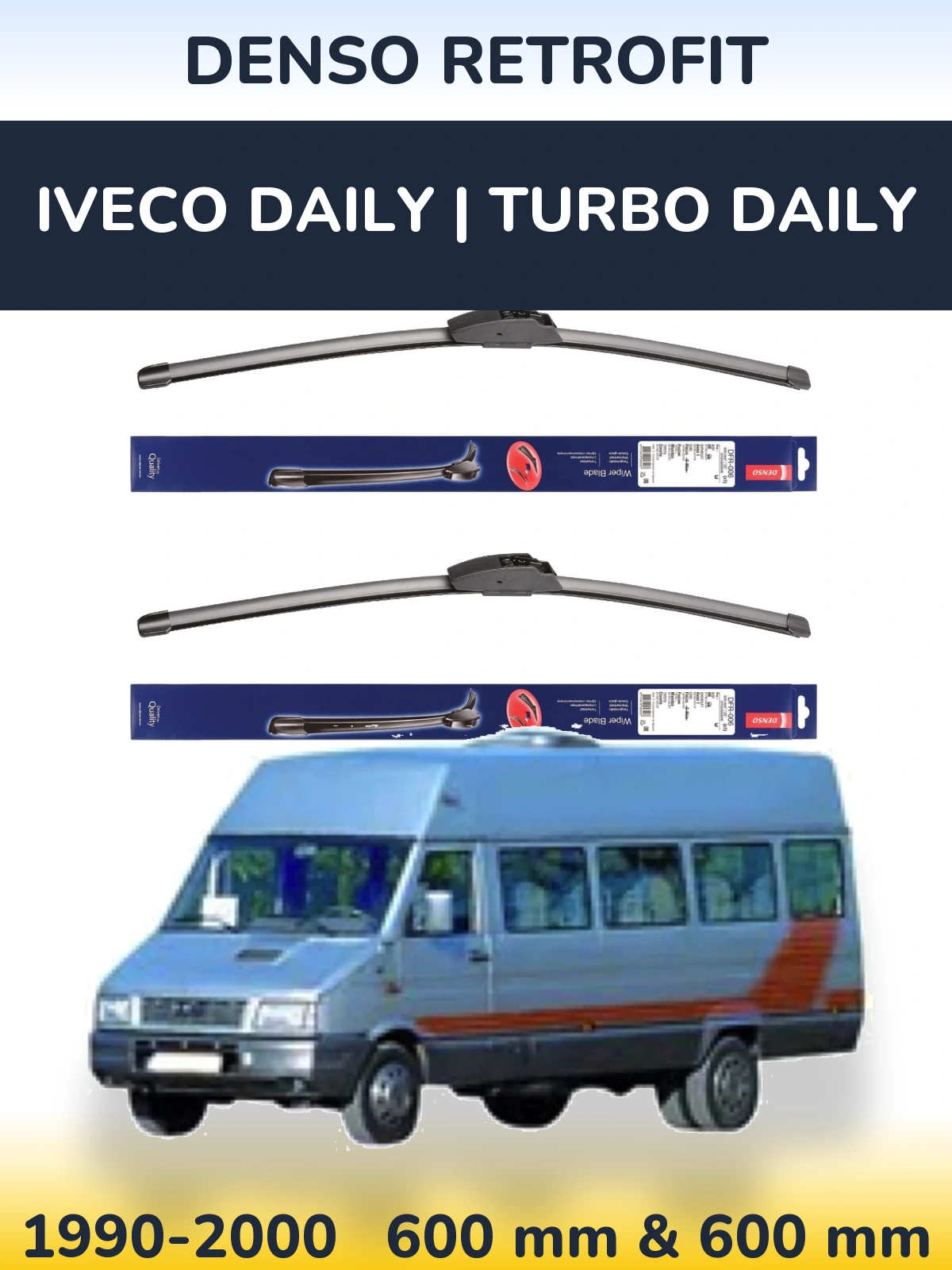 Komplet przednich wycieraczek Denso Retrofit 600 & 600 mm do Iveco Daily | Turbo Daily 1990-2000