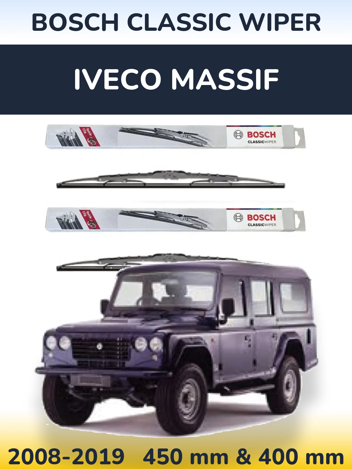 Комплект передних дворников BOSCH Classic Wiper 450 & 400 мм для Iveco Massif 2008-2019