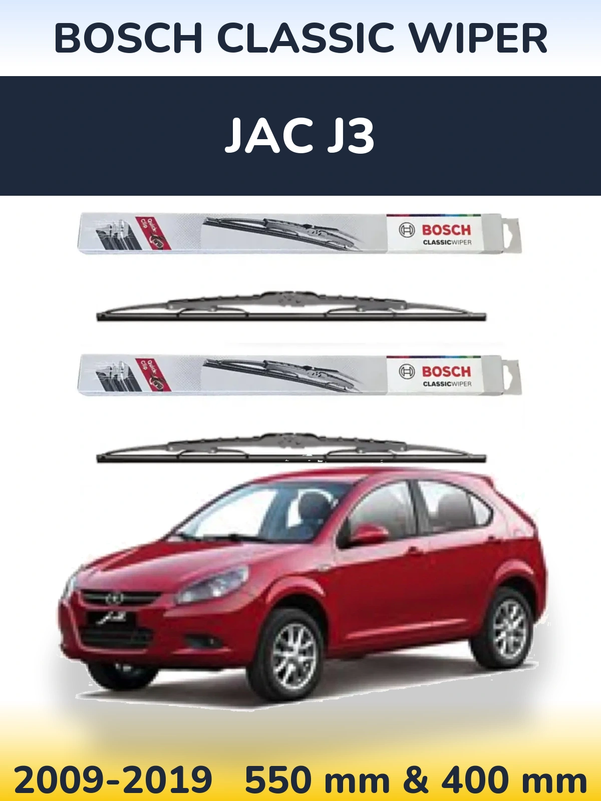 Front wiper blade set BOSCH Classic Wiper 550 & 400 mm for JAC J3 2009-2019