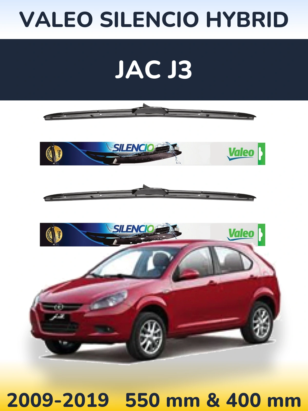 Front wiper blade set Valeo Silencio Hybrid 550 & 400 mm for JAC J3 2009-2019