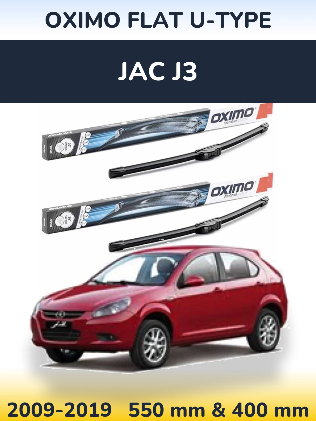 Front wiper blade set Oximo Flat U-type 550 & 400 mm for JAC J3 2009-2019