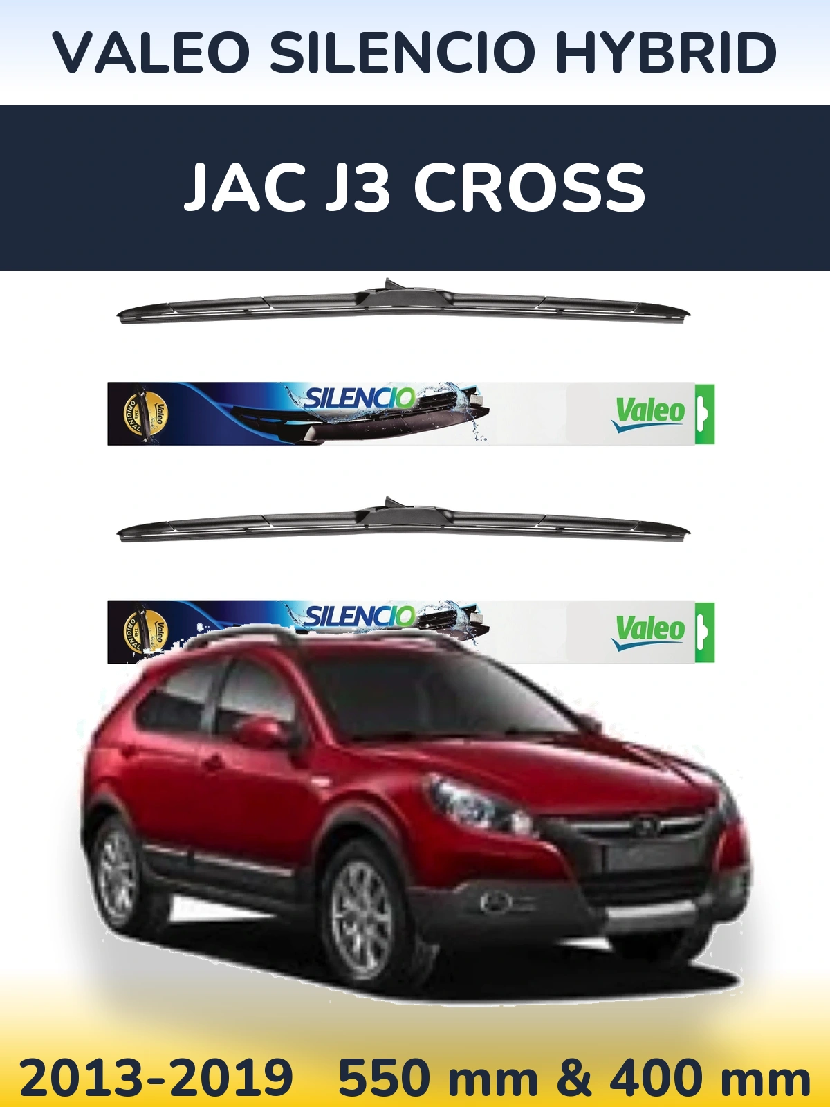 Komplet przednich wycieraczek Valeo Silencio Hybrid 550 & 400 mm do JAC J3 Cross 2013-2019