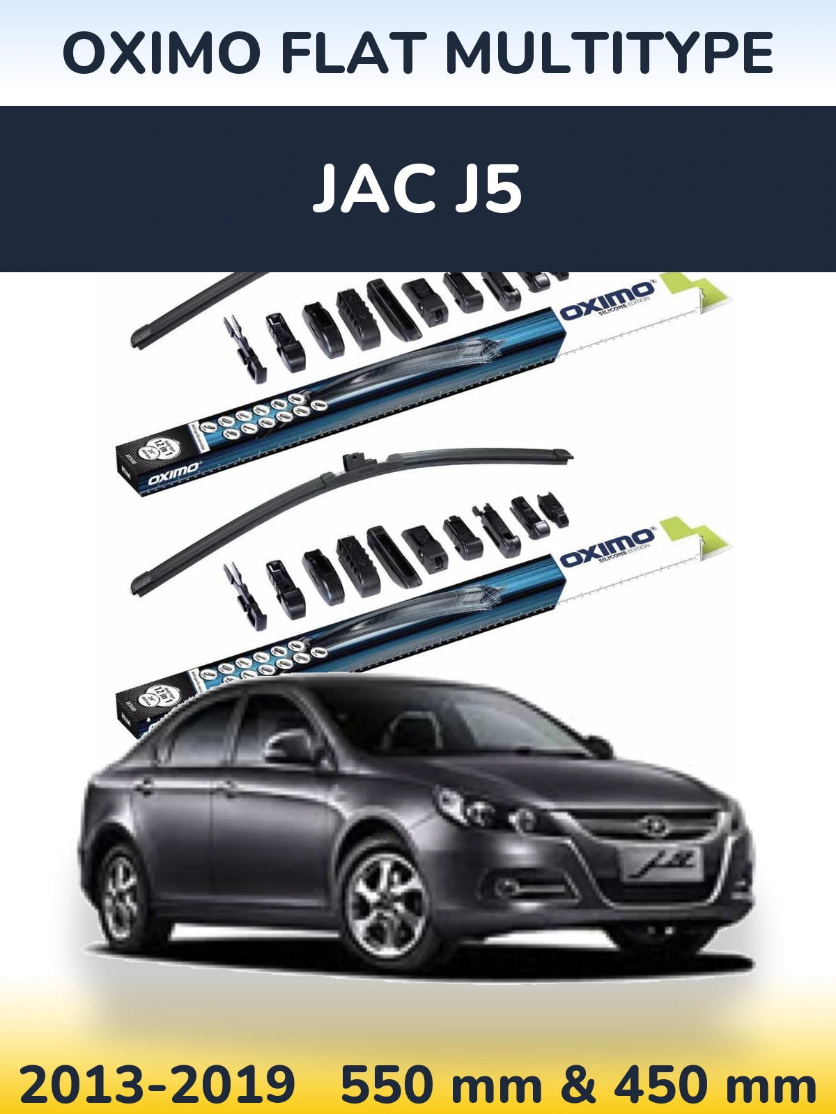 Front wiper blade set Oximo Flat MultiTypee 550 & 450 mm for JAC J5 2013-2019