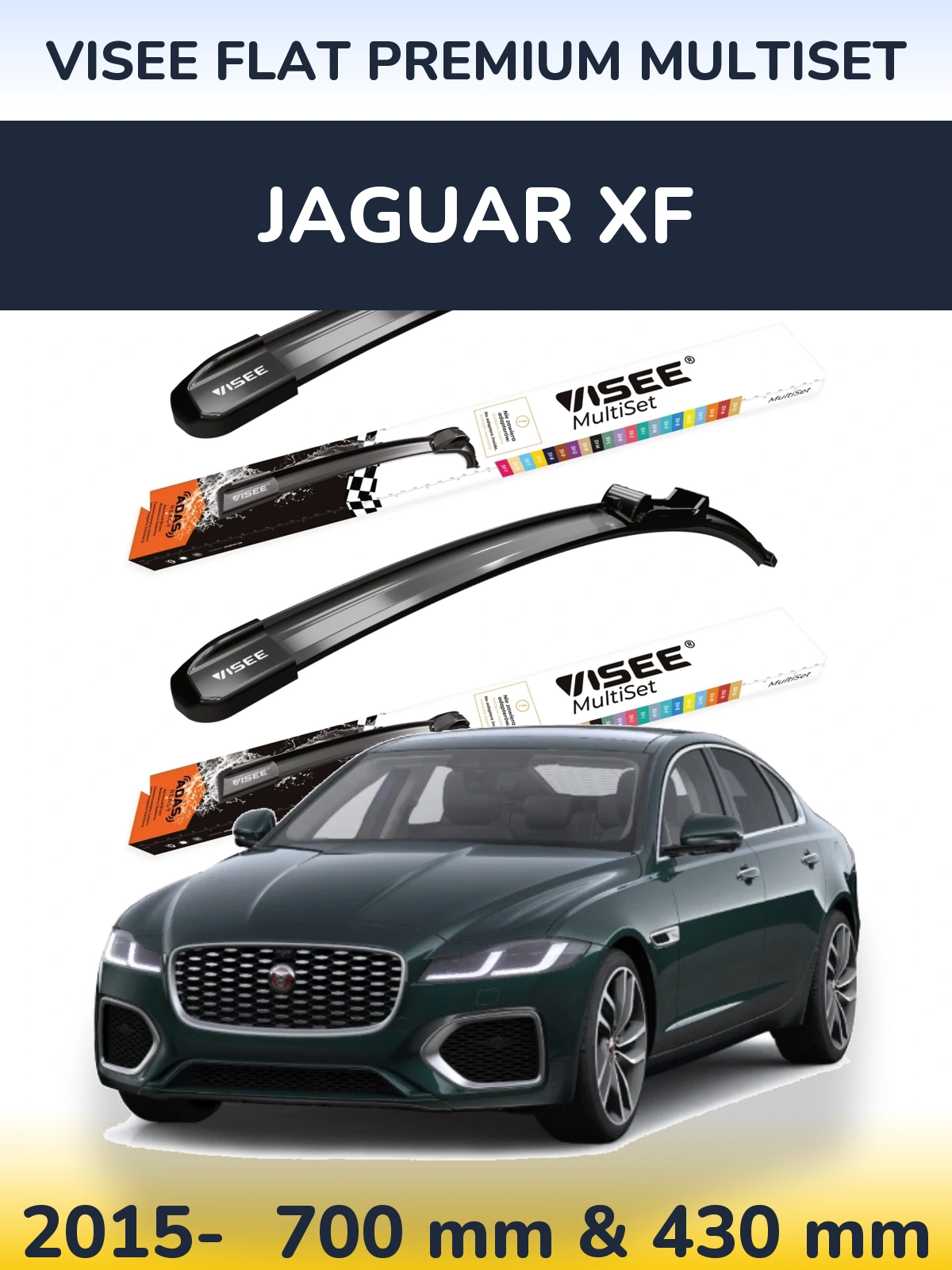 Front wiper blade set VISEE FLAT PREMIUM MultiSet 700 & 430 mm for Jaguar XF 2015-2026