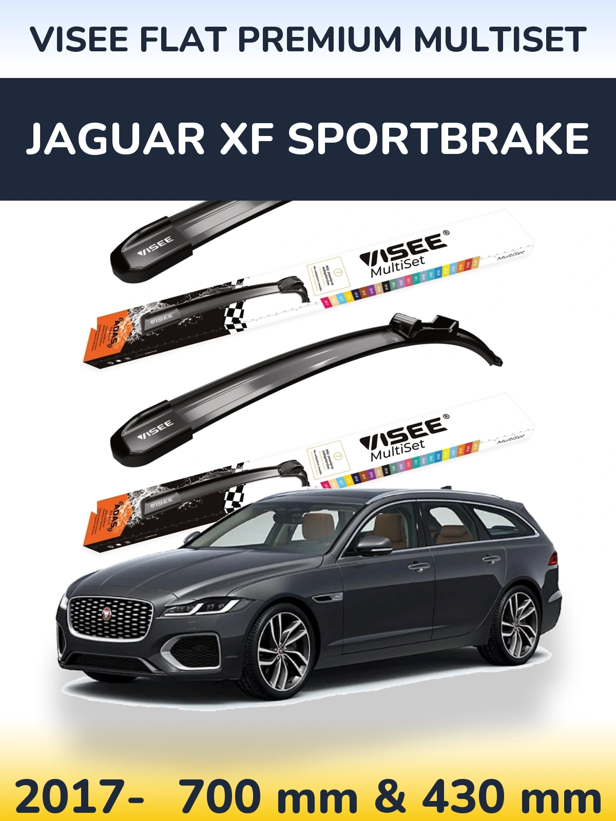 Komplet przednich wycieraczek VISEE FLAT PREMIUM MultiSet 700 & 430 mm do Jaguar XF Sportbrake 2017-2026