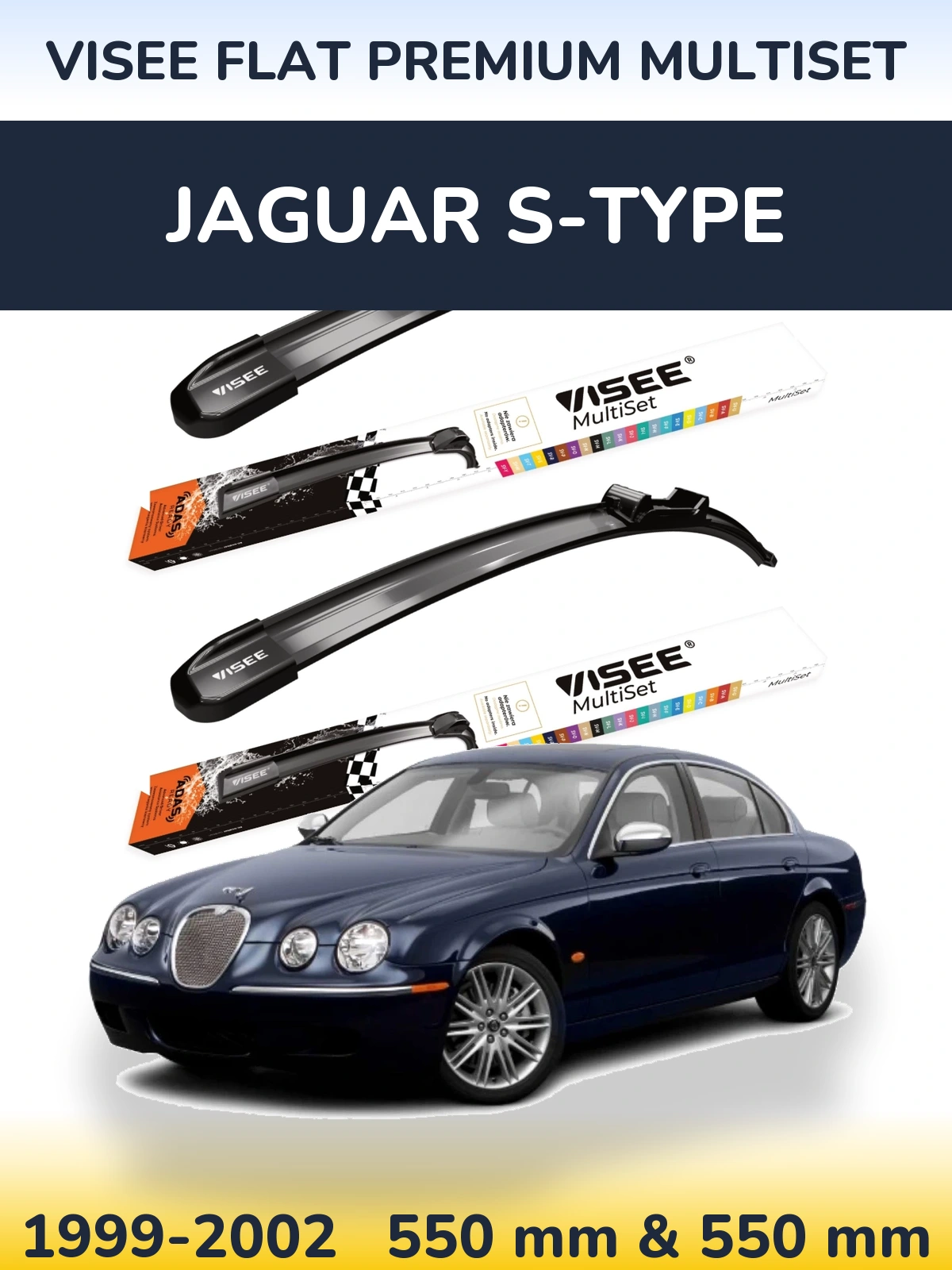 Komplet przednich wycieraczek VISEE FLAT PREMIUM MultiSet 550 & 550 mm do Jaguar S-Type 1999-2002