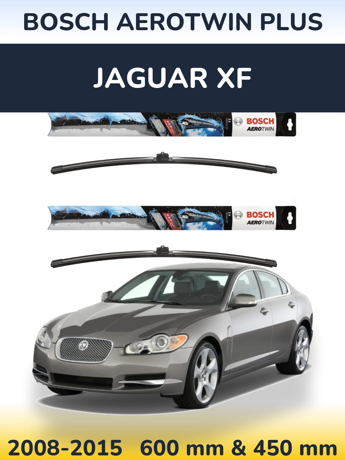 Komplet przednich wycieraczek BOSCH AeroTwin Plus 600 & 450 mm do Jaguar XF 2008-2015