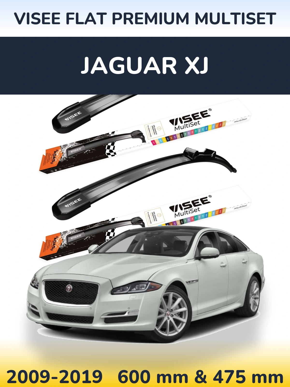 Komplet przednich wycieraczek VISEE FLAT PREMIUM MultiSet 600 & 475 mm do Jaguar XJ 2009-2019