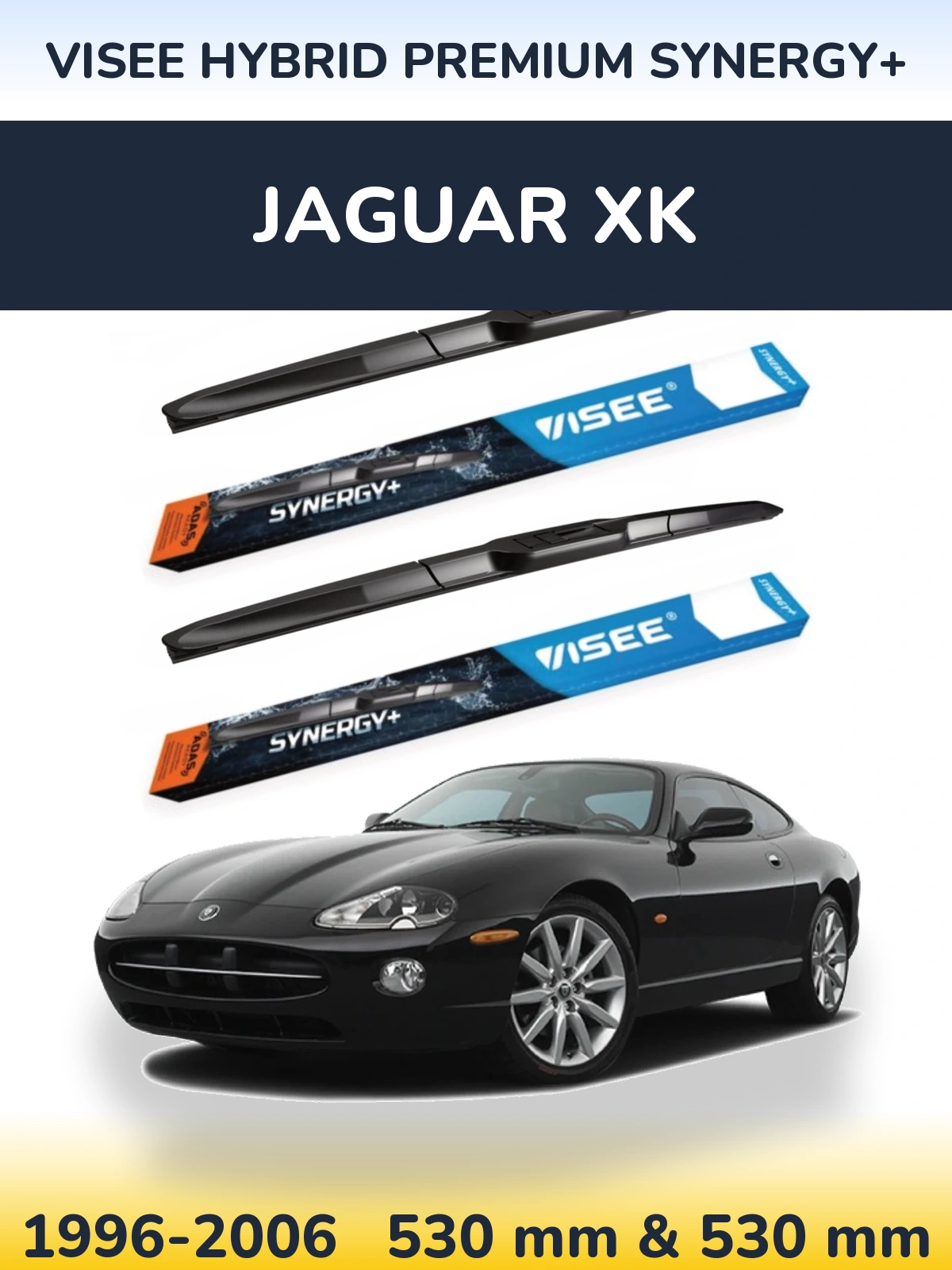 Front wiper blade set VISEE HYBRID PREMIUM SYNERGY+ 530 & 530 mm for Jaguar XK 1996-2006