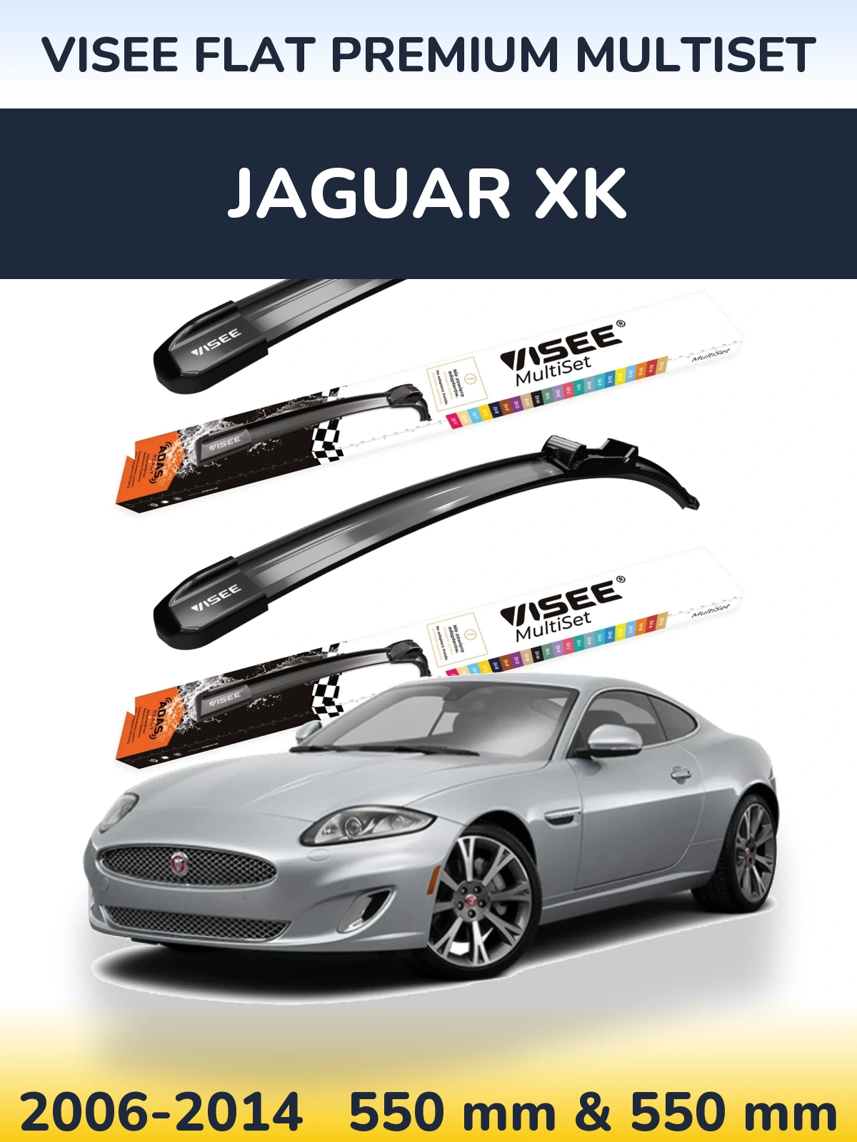 Komplet przednich wycieraczek VISEE FLAT PREMIUM MultiSet 550 & 550 mm do Jaguar XK 2006-2014