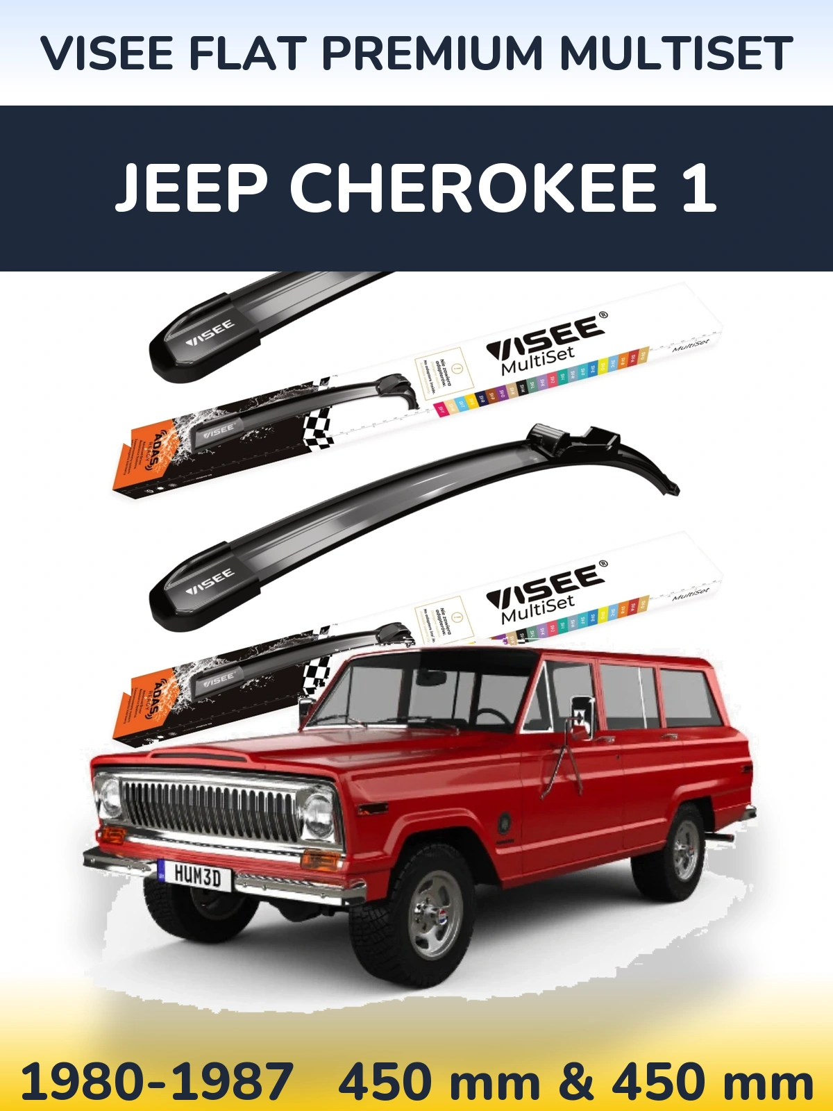 Komplet przednich wycieraczek VISEE FLAT PREMIUM MultiSet 450 & 450 mm do Jeep Cherokee 1 1980-1987