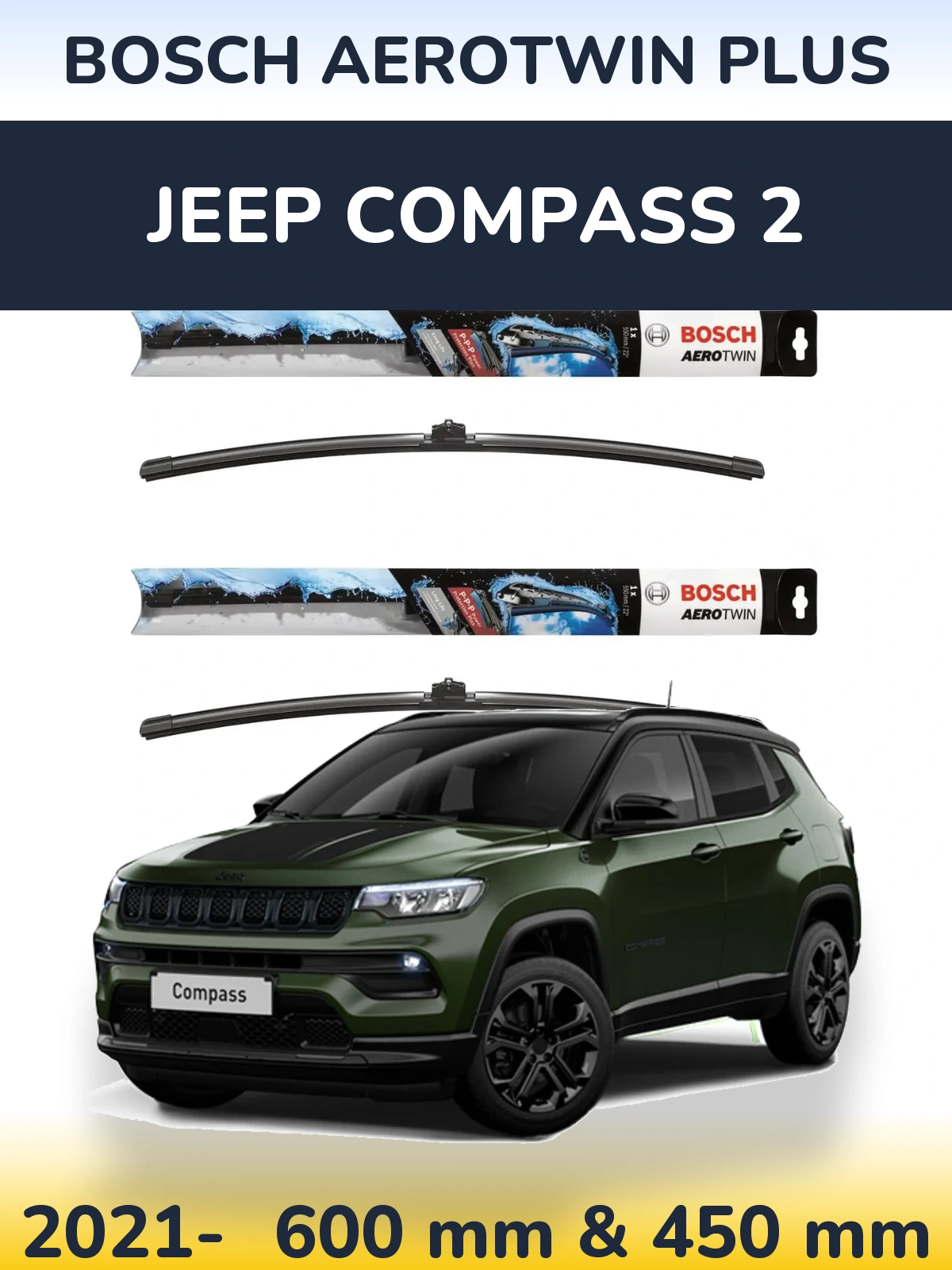 Komplet przednich wycieraczek BOSCH AeroTwin Plus 600 & 450 mm do Jeep Compass 2 2021-2026