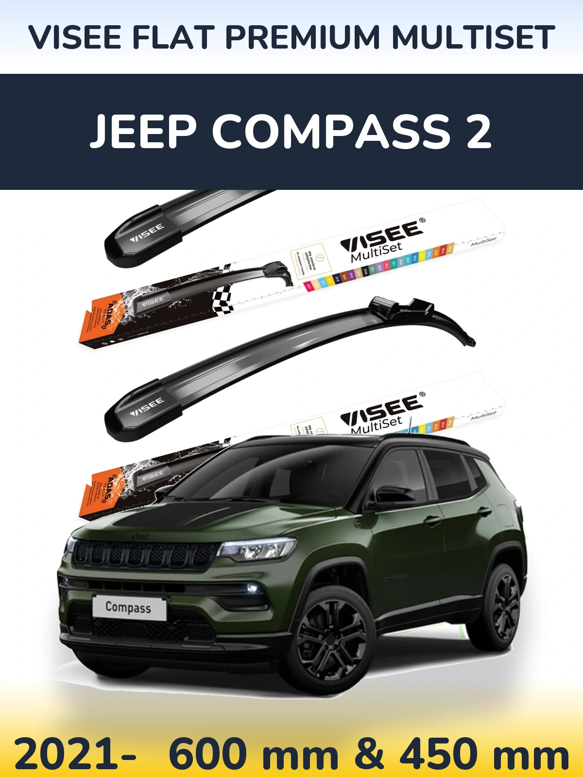 Komplet przednich wycieraczek VISEE FLAT PREMIUM MultiSet 600 & 450 mm do Jeep Compass 2 2021-2026