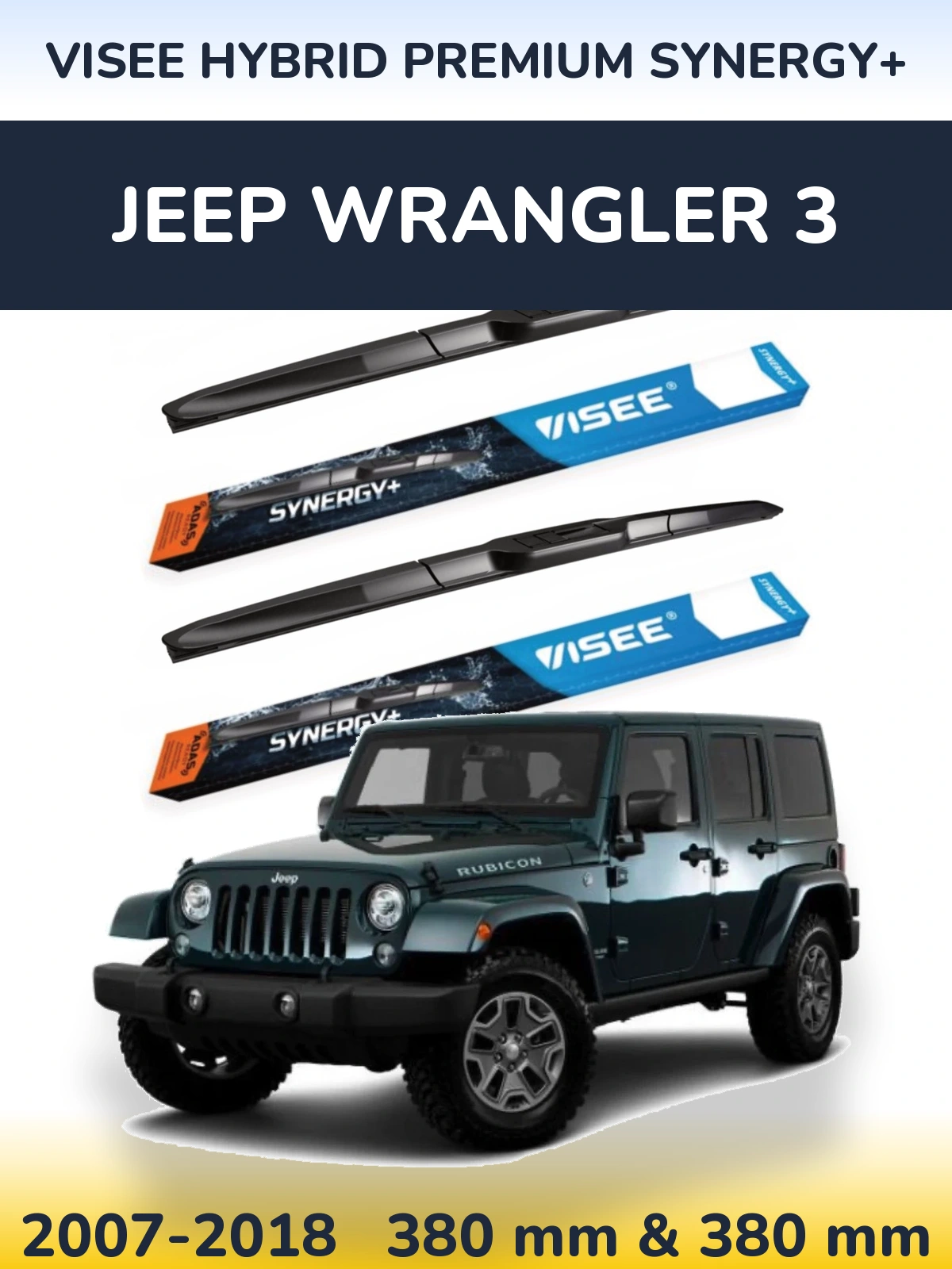 Komplet przednich wycieraczek VISEE HYBRID PREMIUM SYNERGY+ 380 & 380 mm do Jeep Wrangler 3 2007-2018