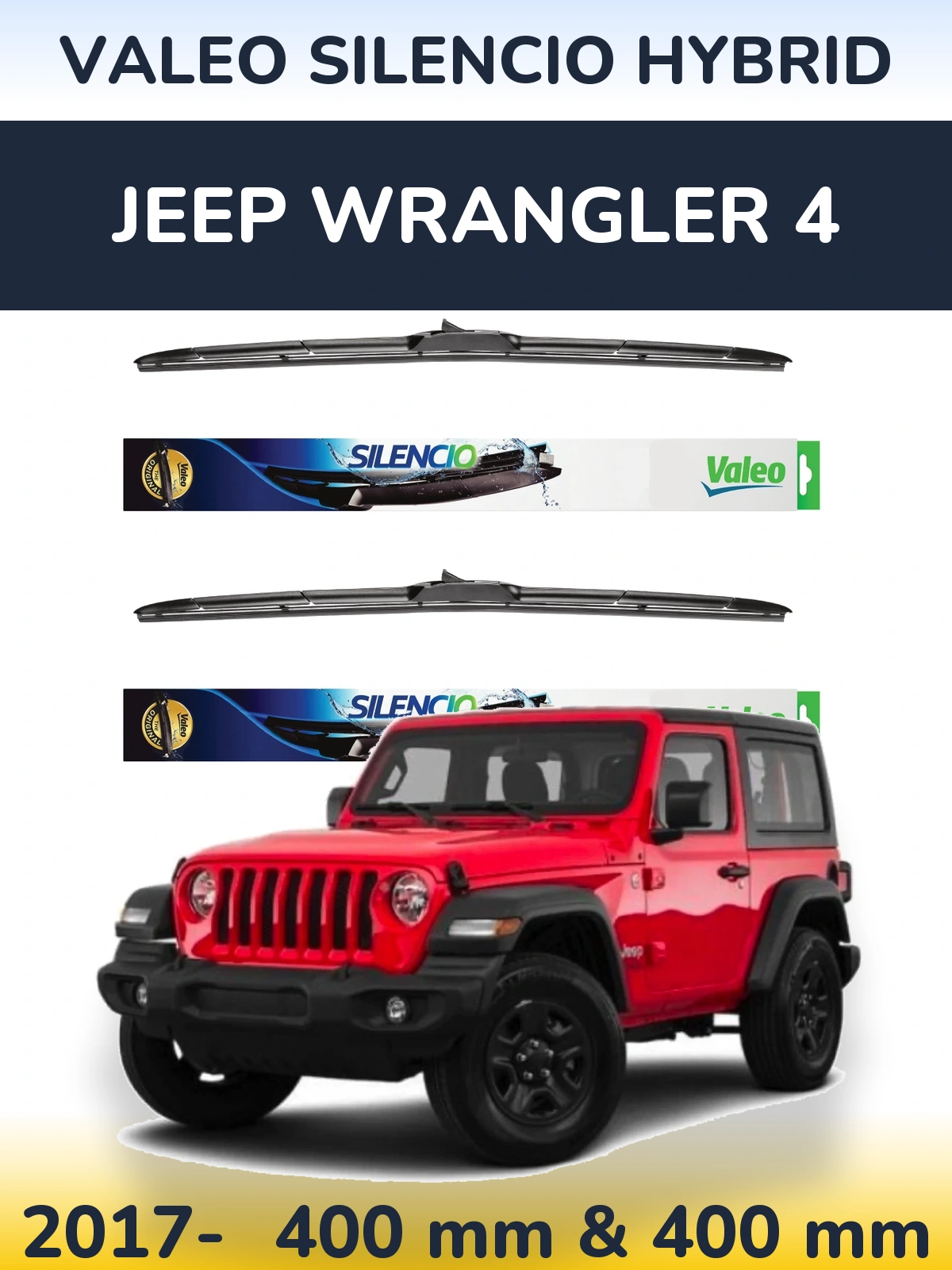 Komplet przednich wycieraczek Valeo Silencio Hybrid 400 & 400 mm do Jeep Wrangler 4 2017-2026