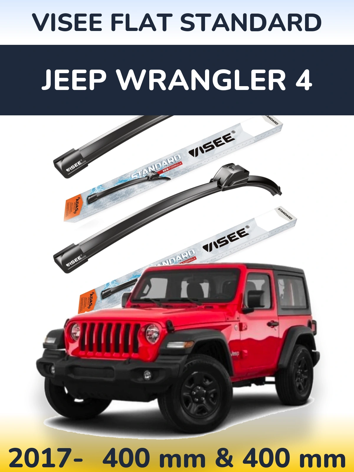 Komplet przednich wycieraczek VISEE FLAT STANDARD 400 & 400 mm do Jeep Wrangler 4 2017-2026