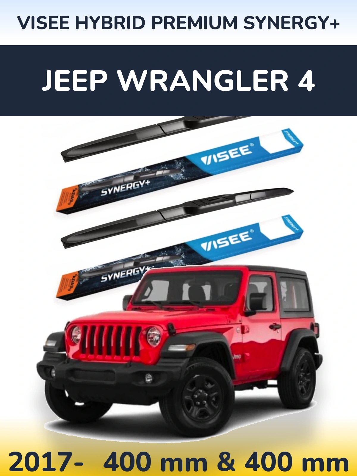 Front wiper blade set VISEE HYBRID PREMIUM SYNERGY+ 400 & 400 mm for Jeep Wrangler 4 2017-2026