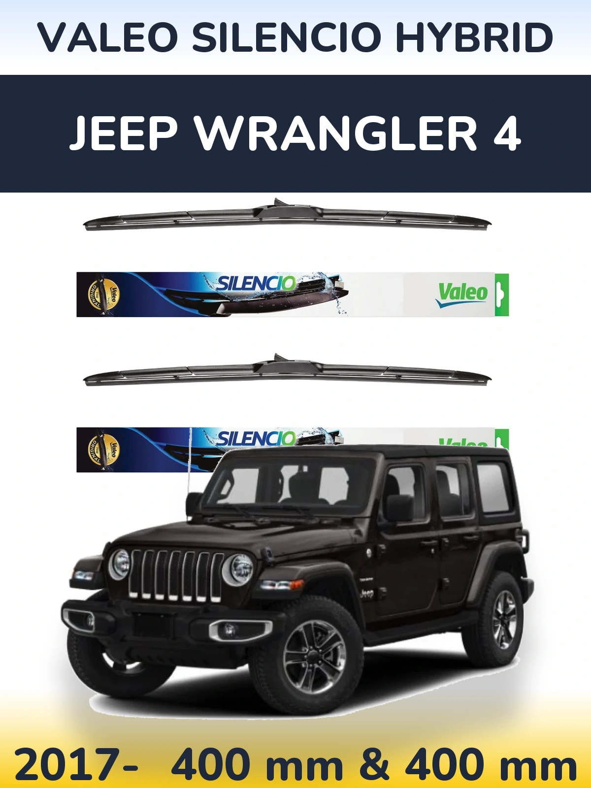 Komplet przednich wycieraczek Valeo Silencio Hybrid 400 & 400 mm do Jeep Wrangler 4 2017-2026